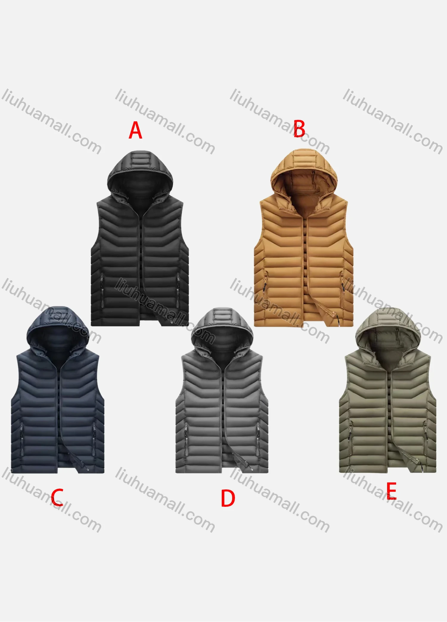 Wholesale Men's Casual Hooded Zipper Pockets Thermal Lined Puffer Vest Jacket 358A# - Liuhuamall