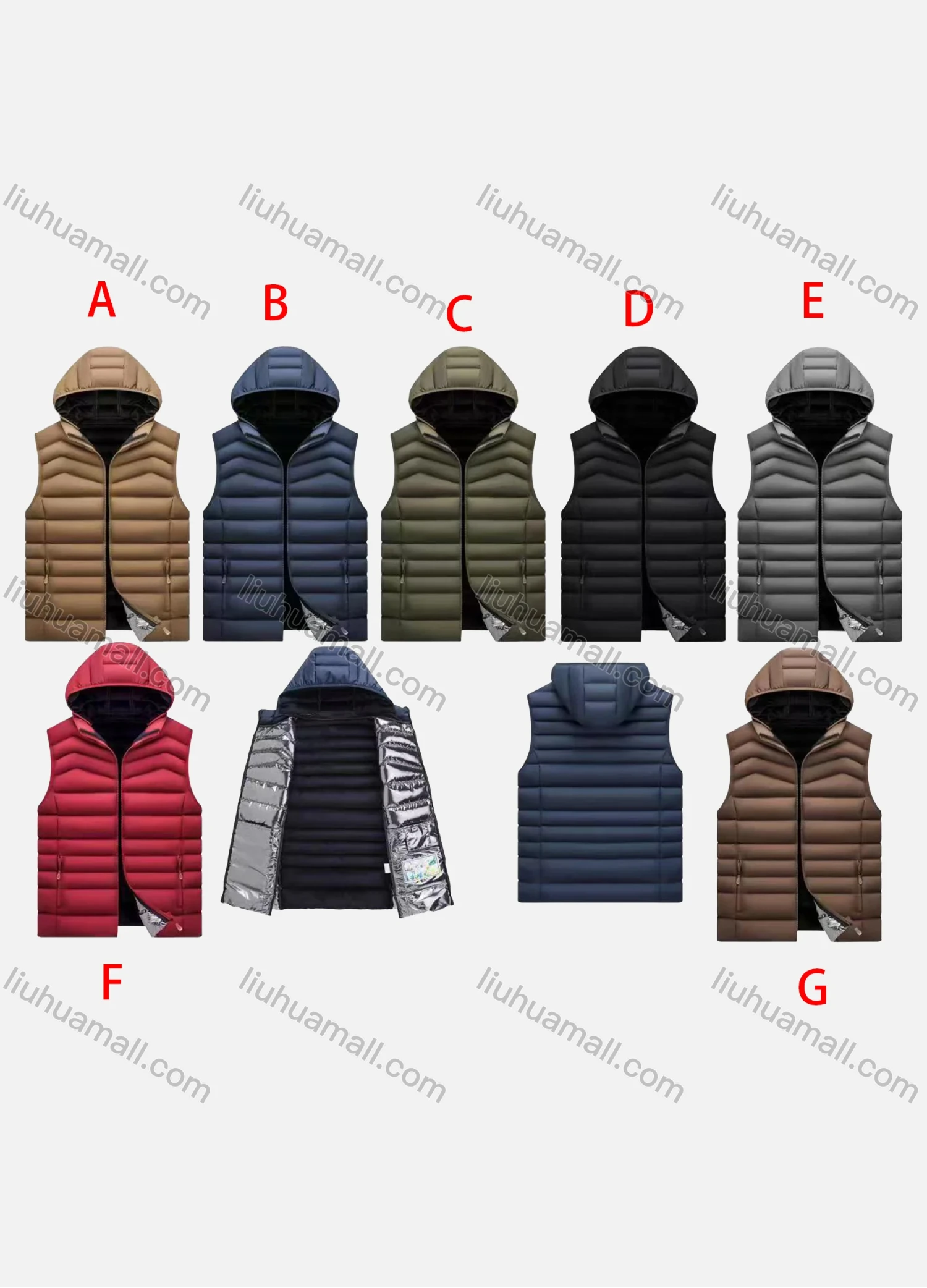 Wholesale Men's Casual Hooded Zipper Pockets Thermal Lined Puffer Vest Jacket 375A# - Liuhuamall