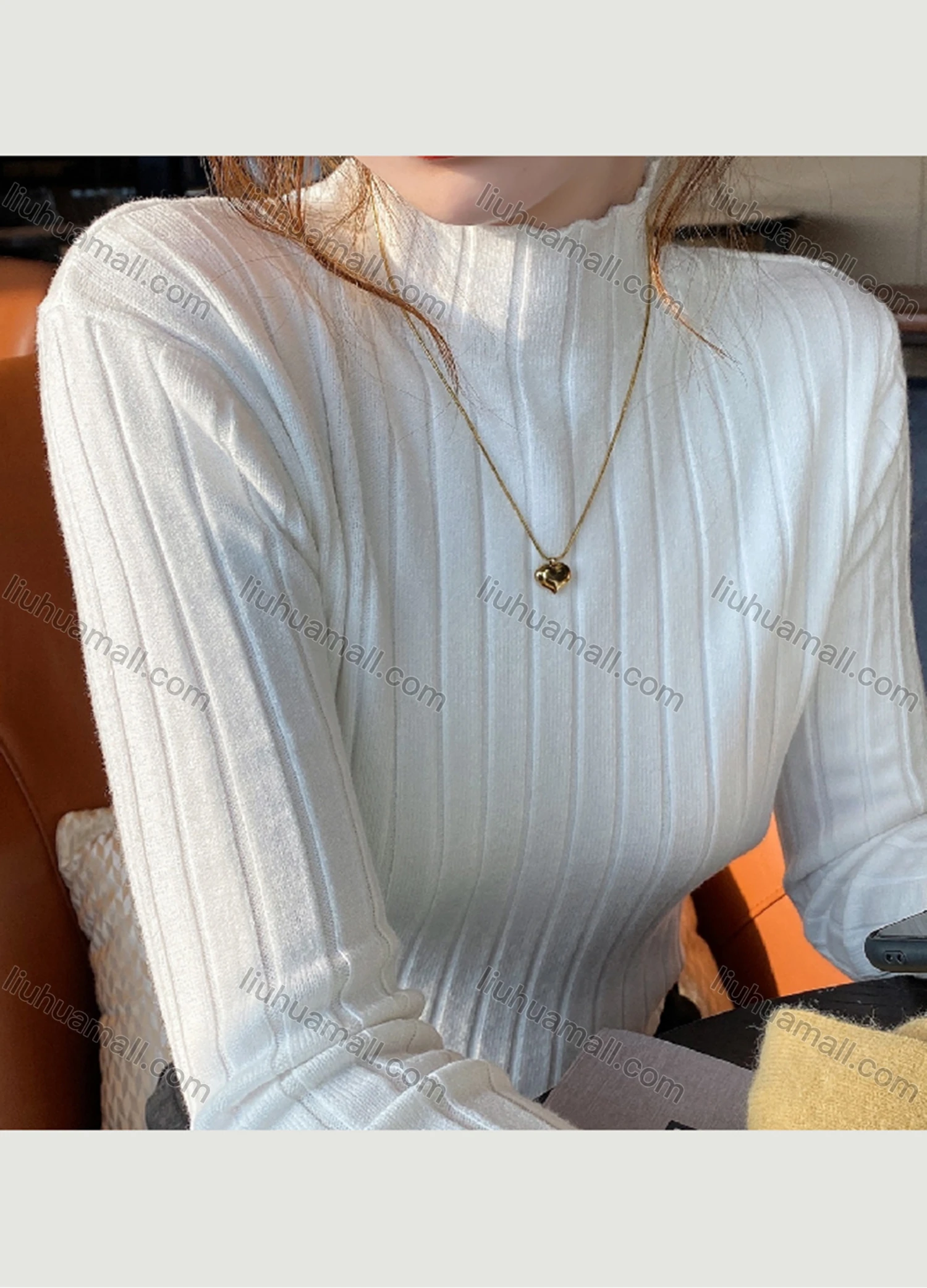 Wholesale Women's Casual Plain Mock Neck Long Sleeve Wide Ribbed Knit Sweater Tops 8029# - Liuhuamall