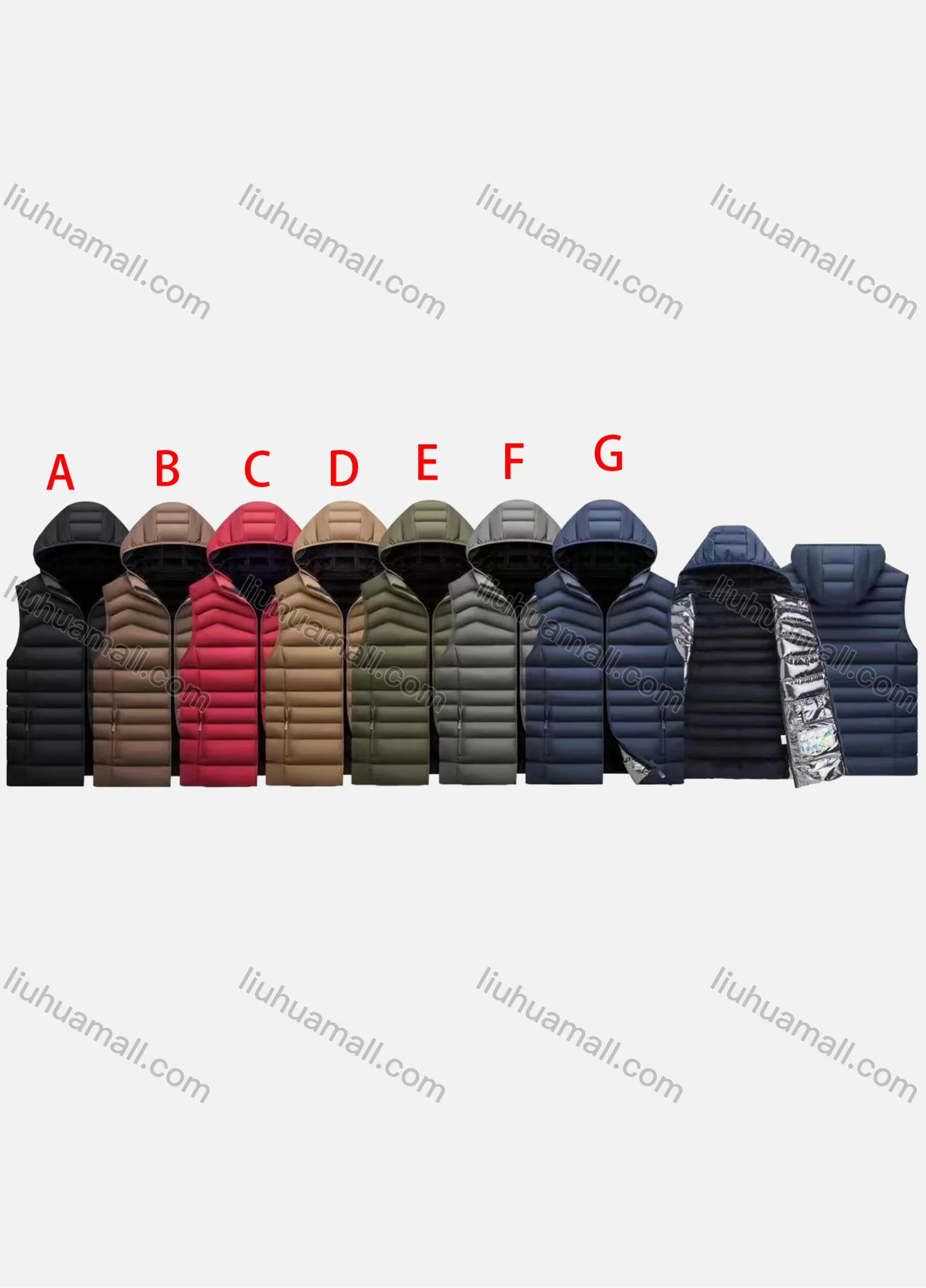 Wholesale Men's Plus Size Hooded Zipper Pockets Thermal Lined Casual Puffer Vest Jacket 375B# - Liuhuamall