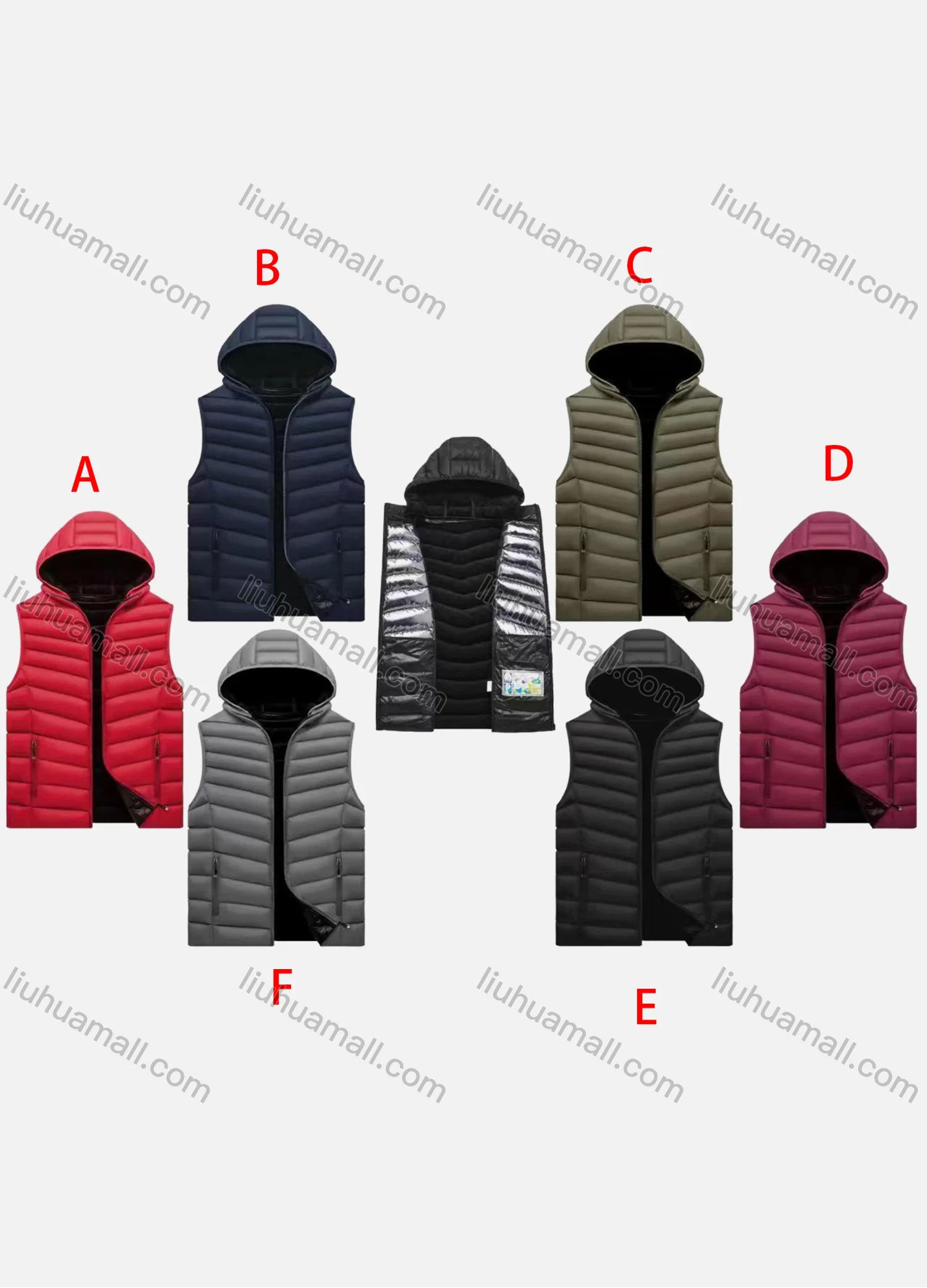 Wholesale Men's Casual Hooded Zipper Pockets Thermal Lined Puffer Vest Jacket 383A# - Liuhuamall