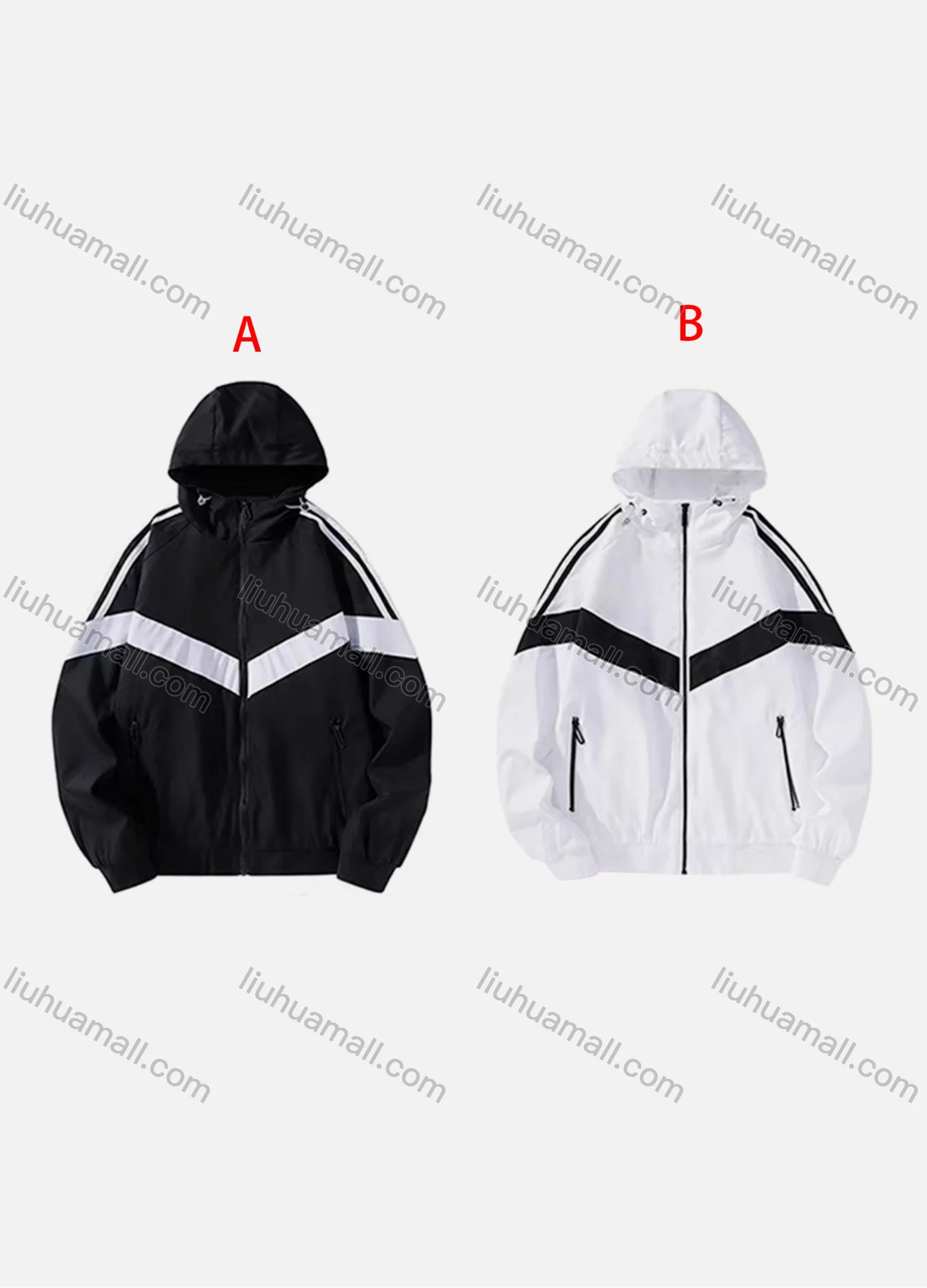 Wholesale Men's Casual Hooded Long Sleeve Windbreaker Pockets Striped Zipper Jacket 1397# - Liuhuamall