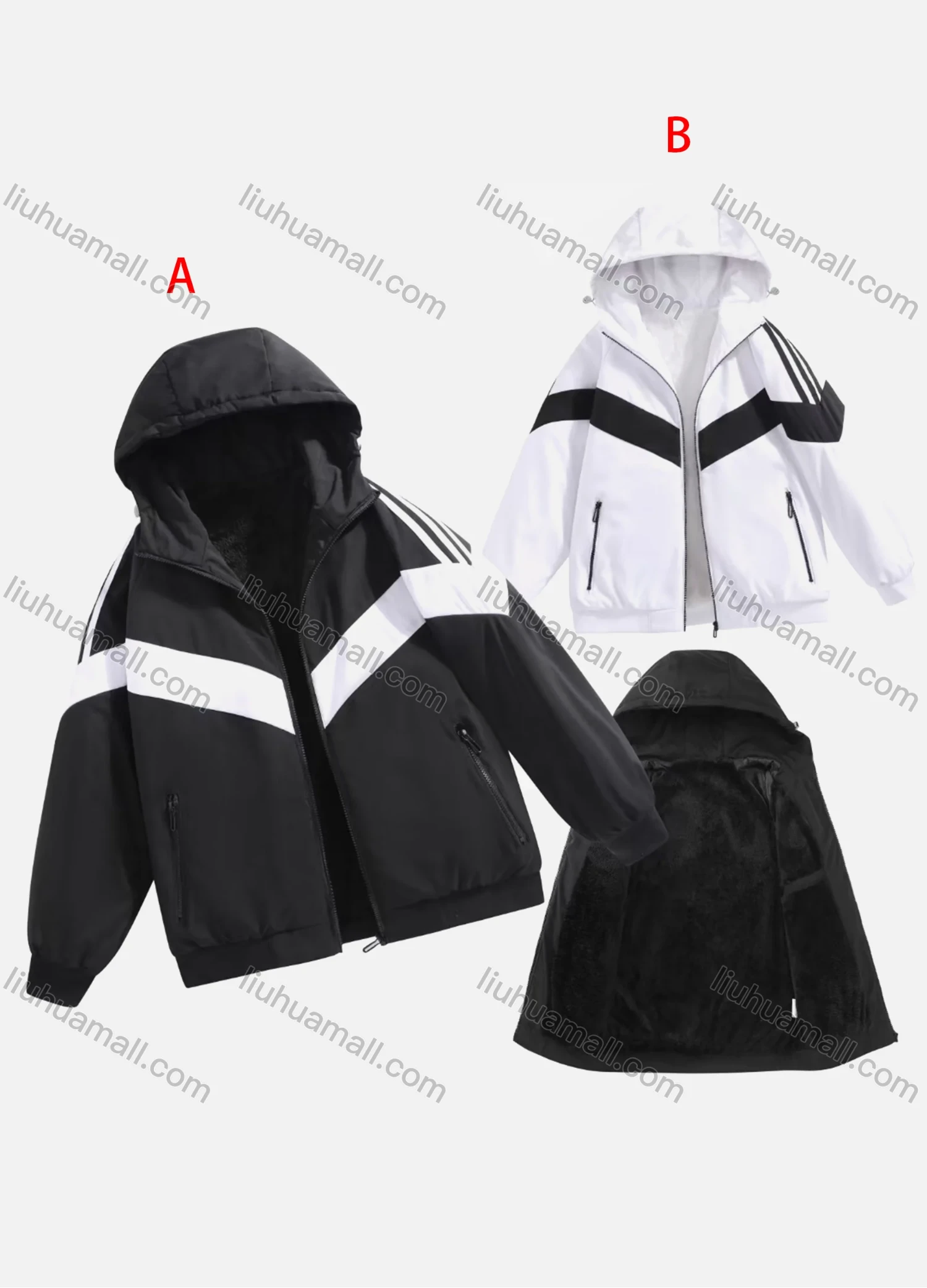 Wholesale Men's Casual Hooded Long Sleeve Windbreaker Fleece Lined Pockets Striped Zipper Jacket 1997# - Liuhuamall