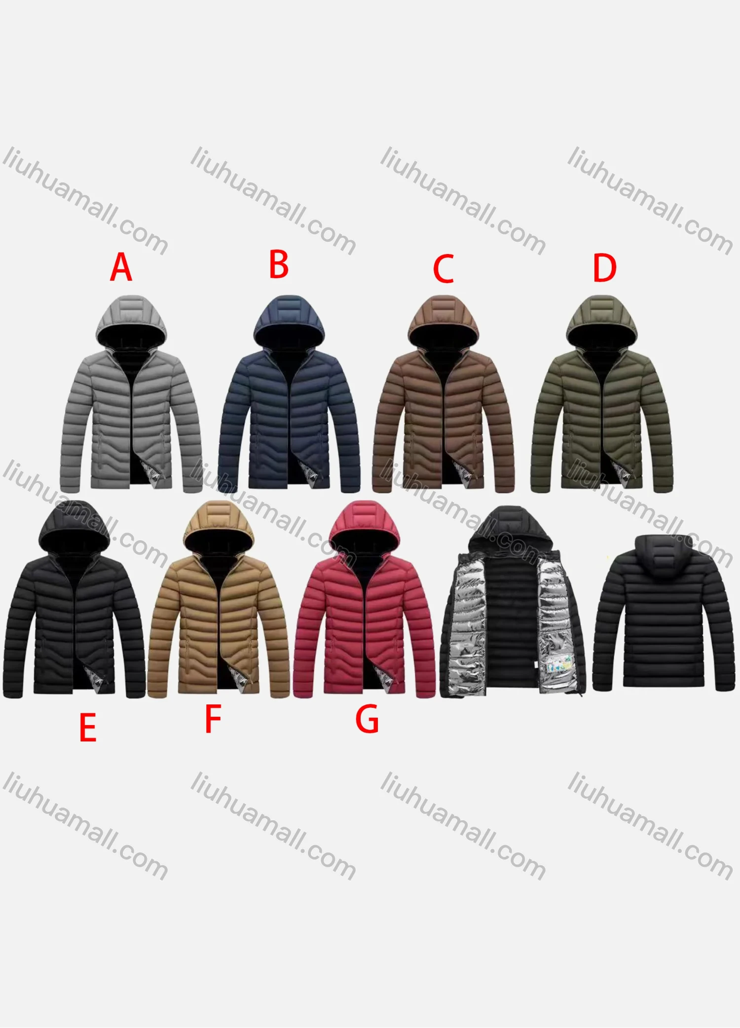 Wholesale Men's Casual Plain Hooded Zipper Pockets Thermal Lined Puffer Jacket 2389A# - Liuhuamall