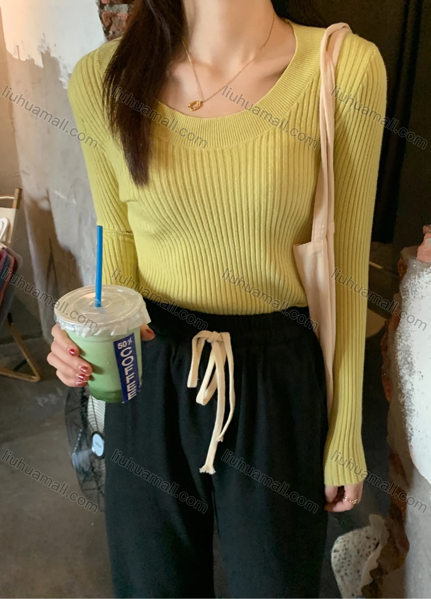 Wholesale Women's Casual Plain Round Neck Long Sleeve Ribbed Knit Sweater Tops 8040# - Liuhuamall