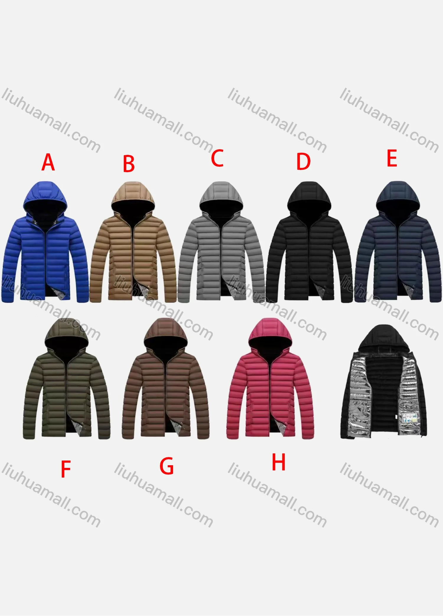 Wholesale Men's Casual Hooded Zipper Pockets Thermal Lined Puffer Jacket 2399A# - Liuhuamall