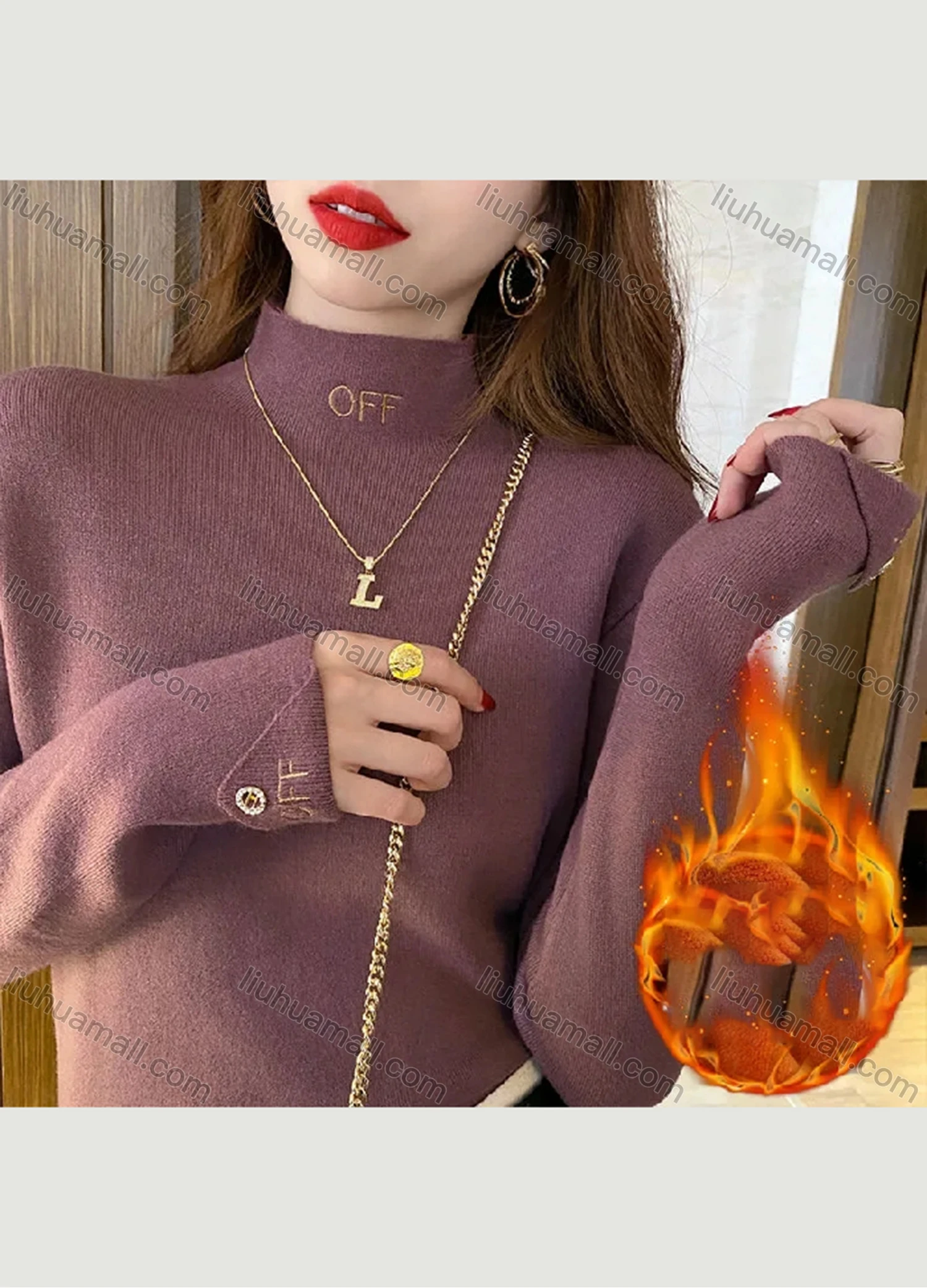 Wholesale Women's Casual Plain High Neck Letter Embroidery Long Sleeve Sweater Tops 8048# - Liuhuamall
