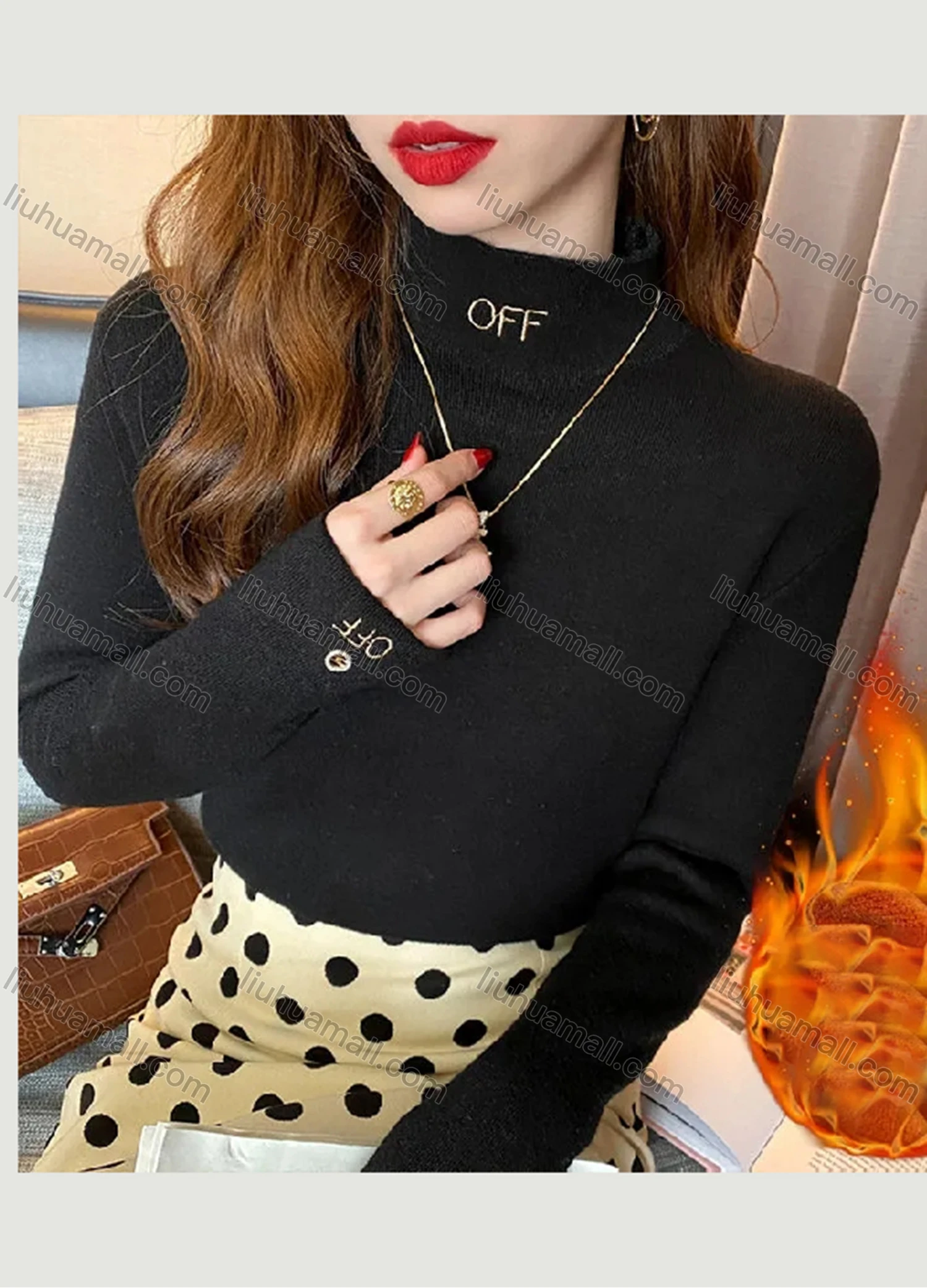 Wholesale Women's Casual Plain High Neck Letter Embroidery Long Sleeve Sweater Tops 8048# - Liuhuamall