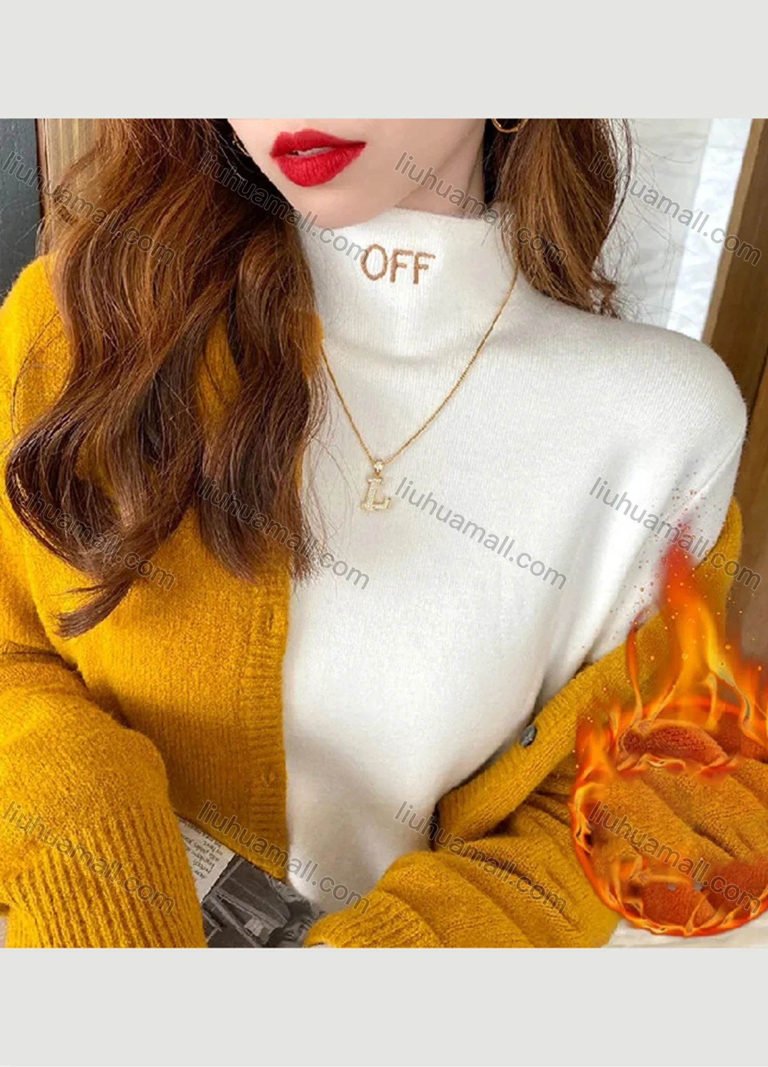 Wholesale Women's Casual Plain High Neck Letter Embroidery Long Sleeve Sweater Tops 8048# - Liuhuamall