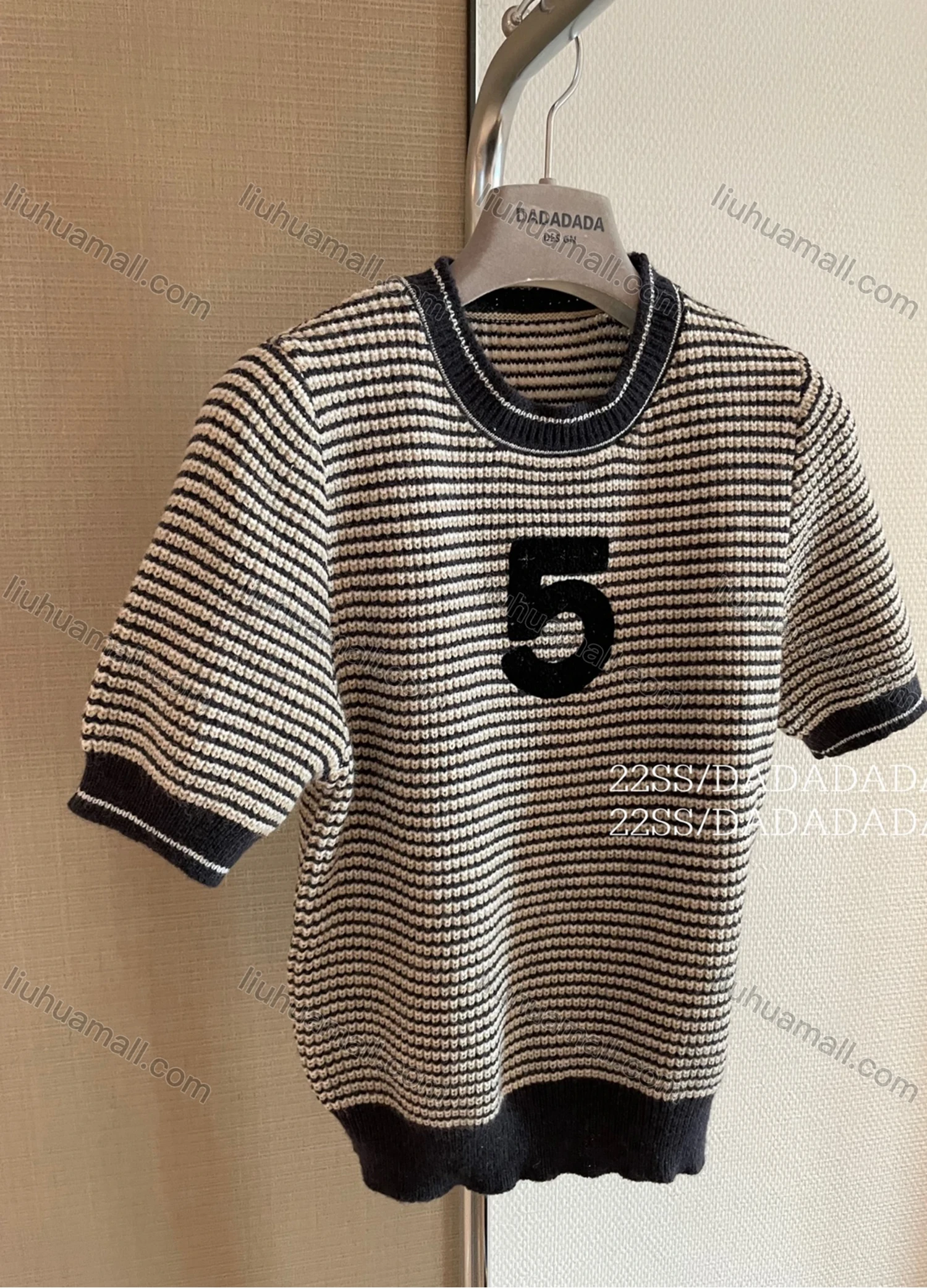 Wholesale Women's Casual Striped Round Neck Short Sleeve Knit Sweater Tops 8063# - Liuhuamall