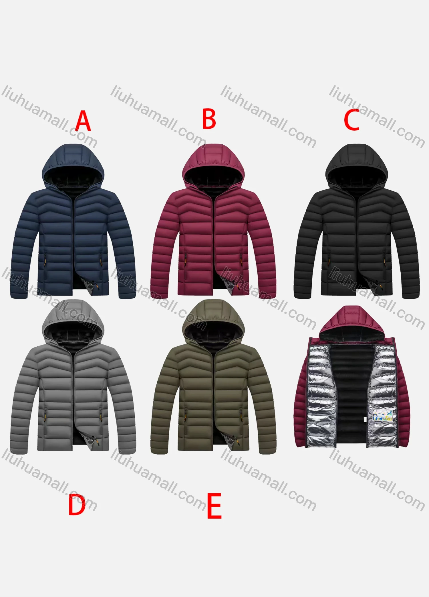 Wholesale Men's Casual Hooded Zipper Pockets Thermal Lined Puffer Jacket 3691# - Liuhuamall