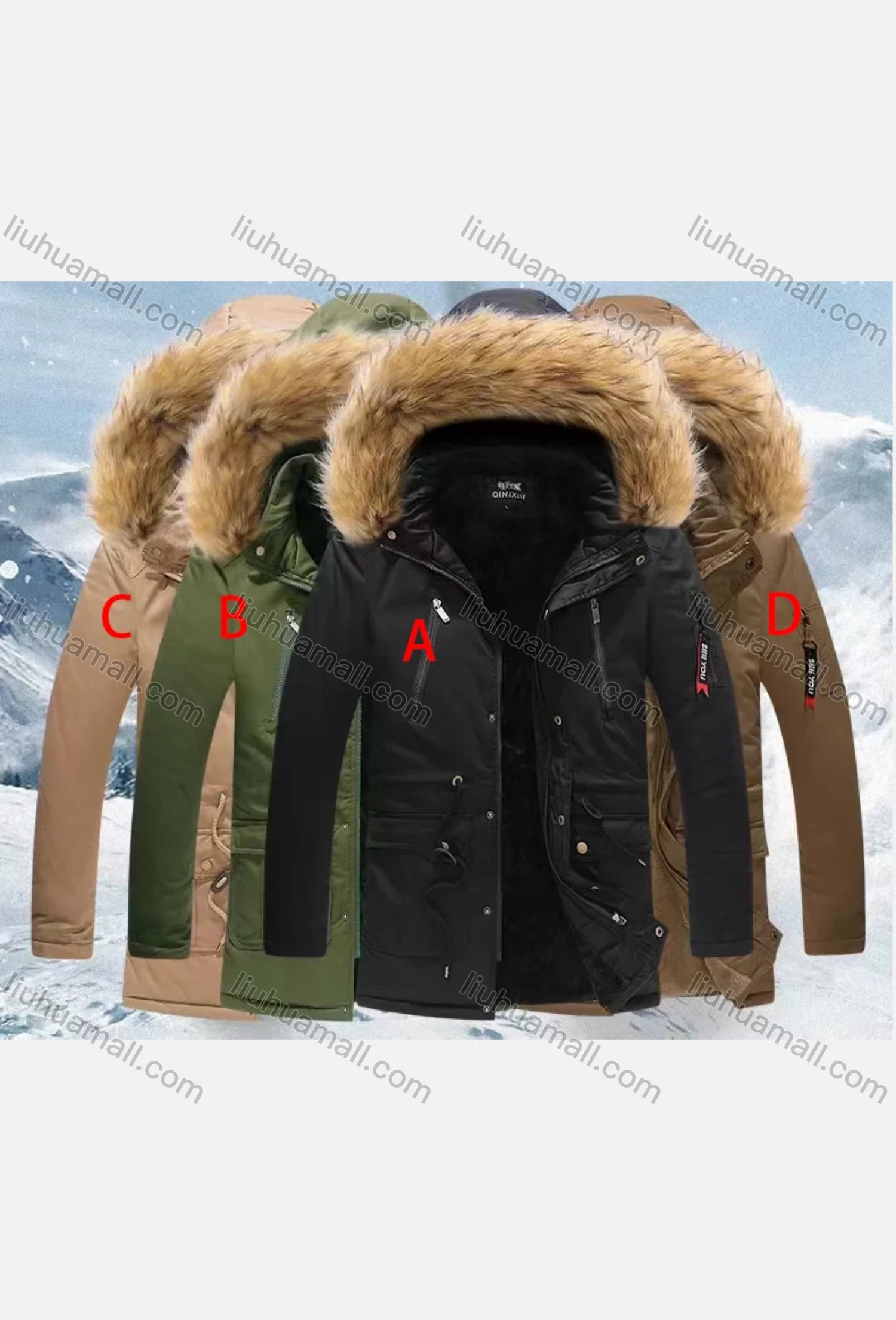 Wholesale Men's Casual Fuzzy Hooded Zipper Pockets Thermal Lined Parka Jacket 8827# - Liuhuamall