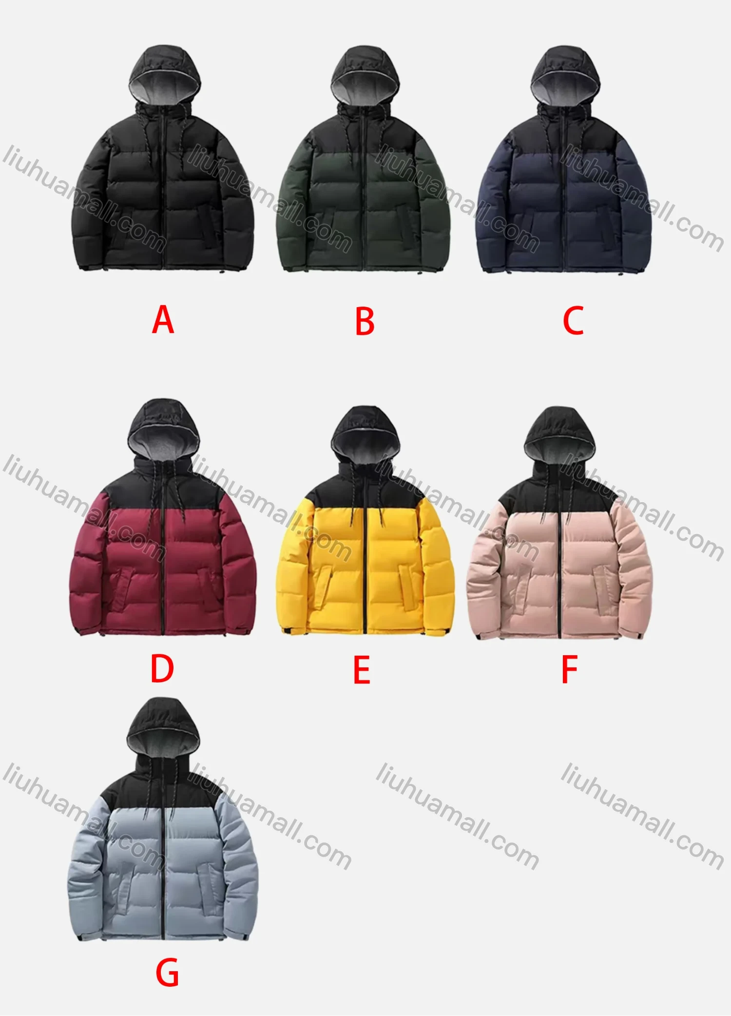 Wholesale Men's Casual Colorblock Hooded Zipper Pockets Thermal Lined Puffer Jacket 8829# - Liuhuamall
