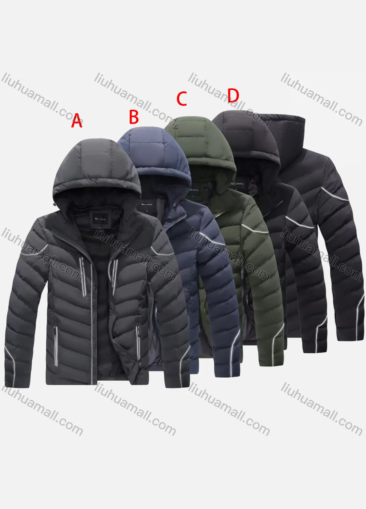 Wholesale Men's Casual Striped Hooded Zipper Pockets Thermal Lined Puffer Jacket 12888# - Liuhuamall