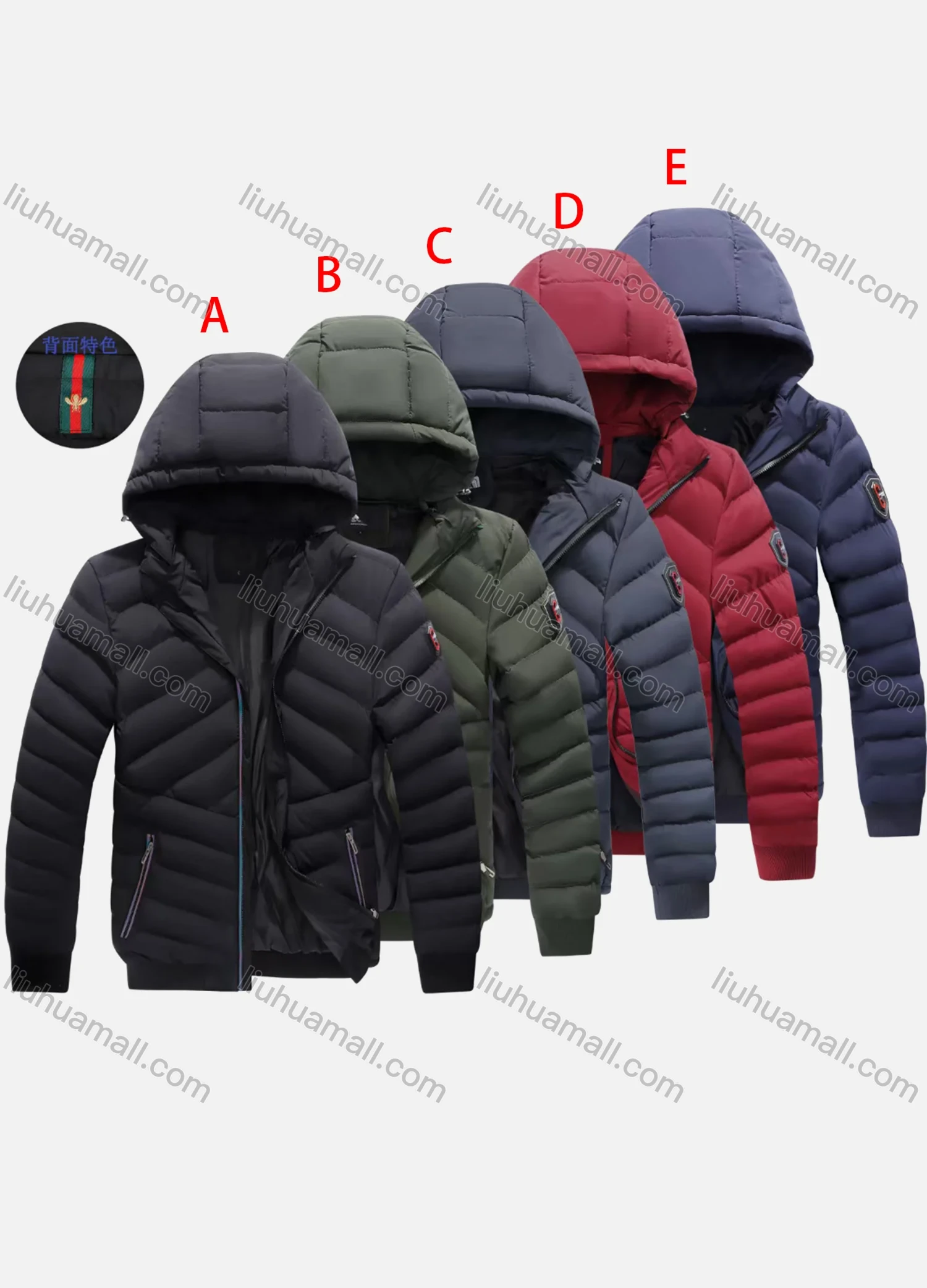 Wholesale Men's Casual Plain Hooded Zipper Pockets Thermal Lined Puffer Jacket 13888# - Liuhuamall