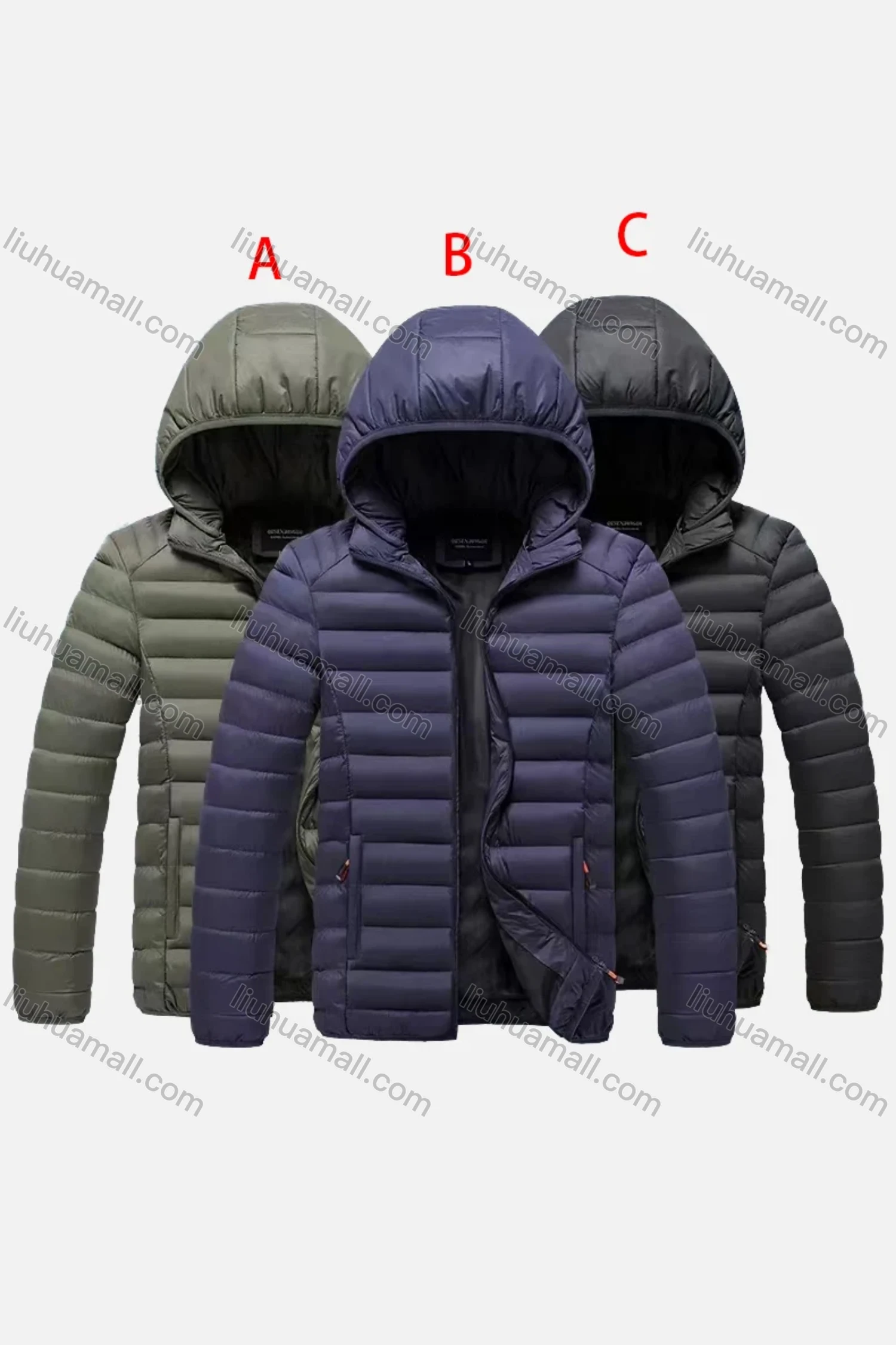 Wholesale Men's Casual Plain Hooded Zipper Pockets Thermal Lined Puffer Jacket 20188# - Liuhuamall
