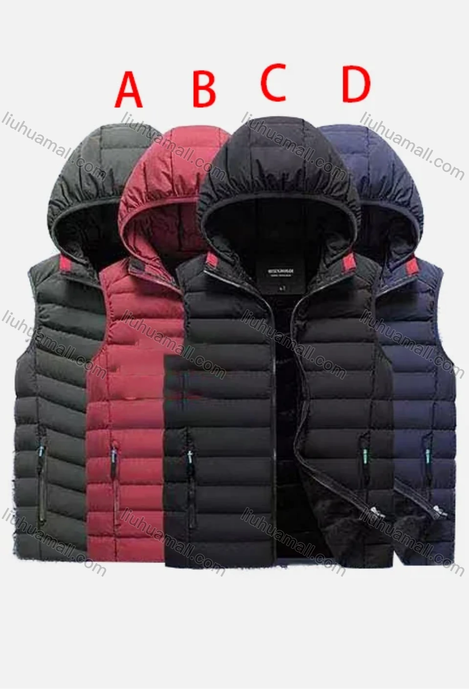 Wholesale Men's Casual Plain Hooded Zipper Pockets Thermal Lined Puffer Vest Jacket 38222# - Liuhuamall