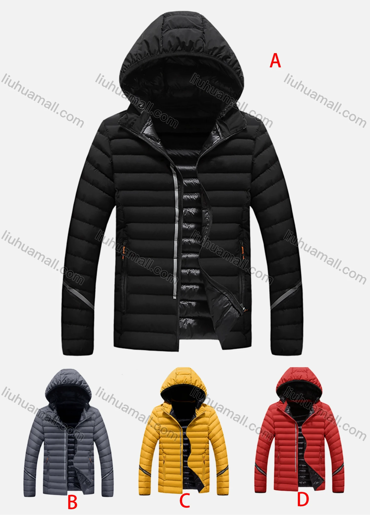 Wholesale Men's Plus Size Casual Hooded Zipper Pockets Thermal Lined Puffer Jacket A2108# - Liuhuamall