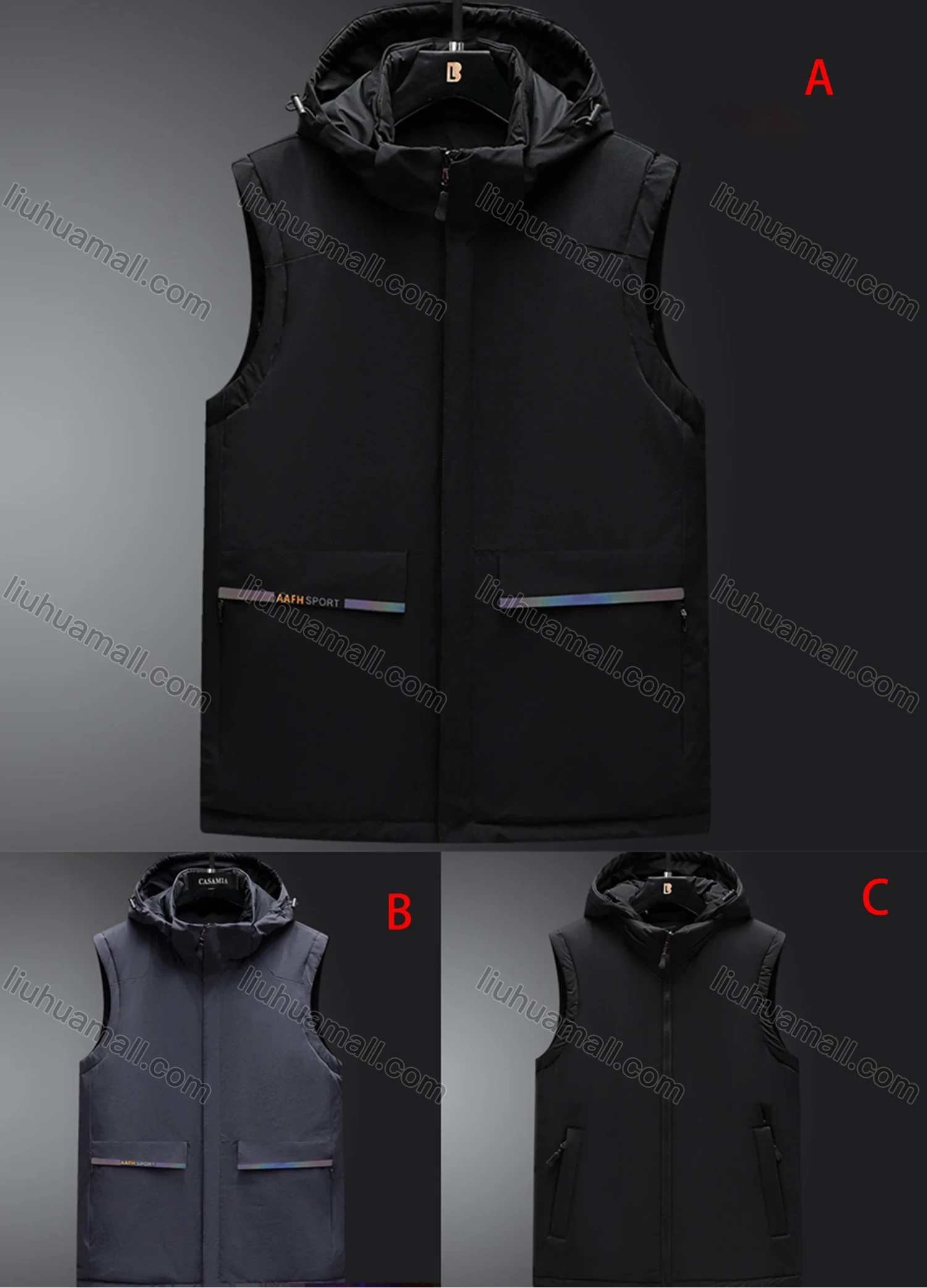 Wholesale Men's Plus Size Hooded Zipper Pockets Thermal Lined Casual Vest Jacket 358B# - Liuhuamall