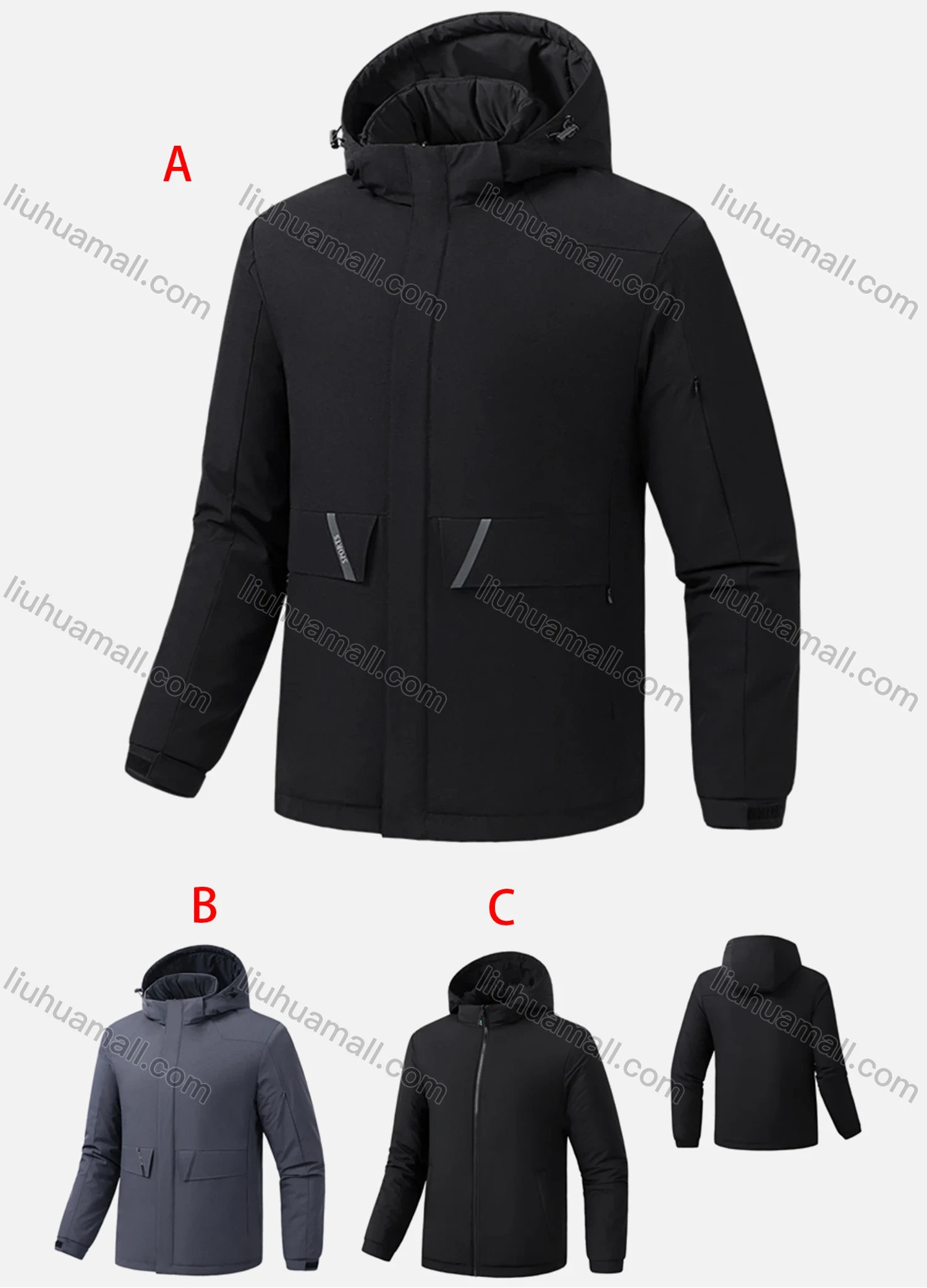 Wholesale Men's Casual Plain Hooded Zipper Pockets Thermal Lined Coat A2120# - Liuhuamall