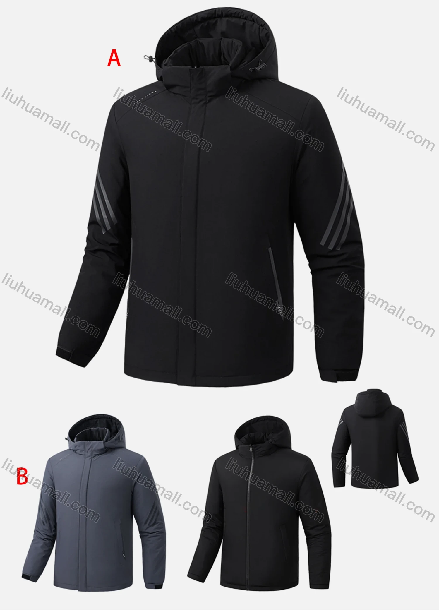 Wholesale Men's Casual Striped Hooded Zipper Pockets Thermal Lined Coat 2121# - Liuhuamall