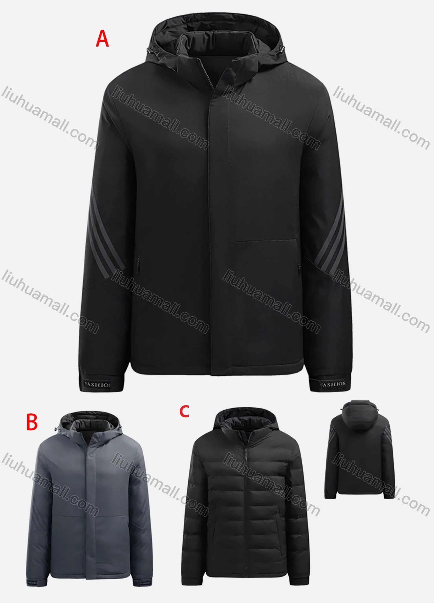 Wholesale Men's Casual Striped Hooded Zipper Pockets Thermal Lined Coat A2208# - Liuhuamall