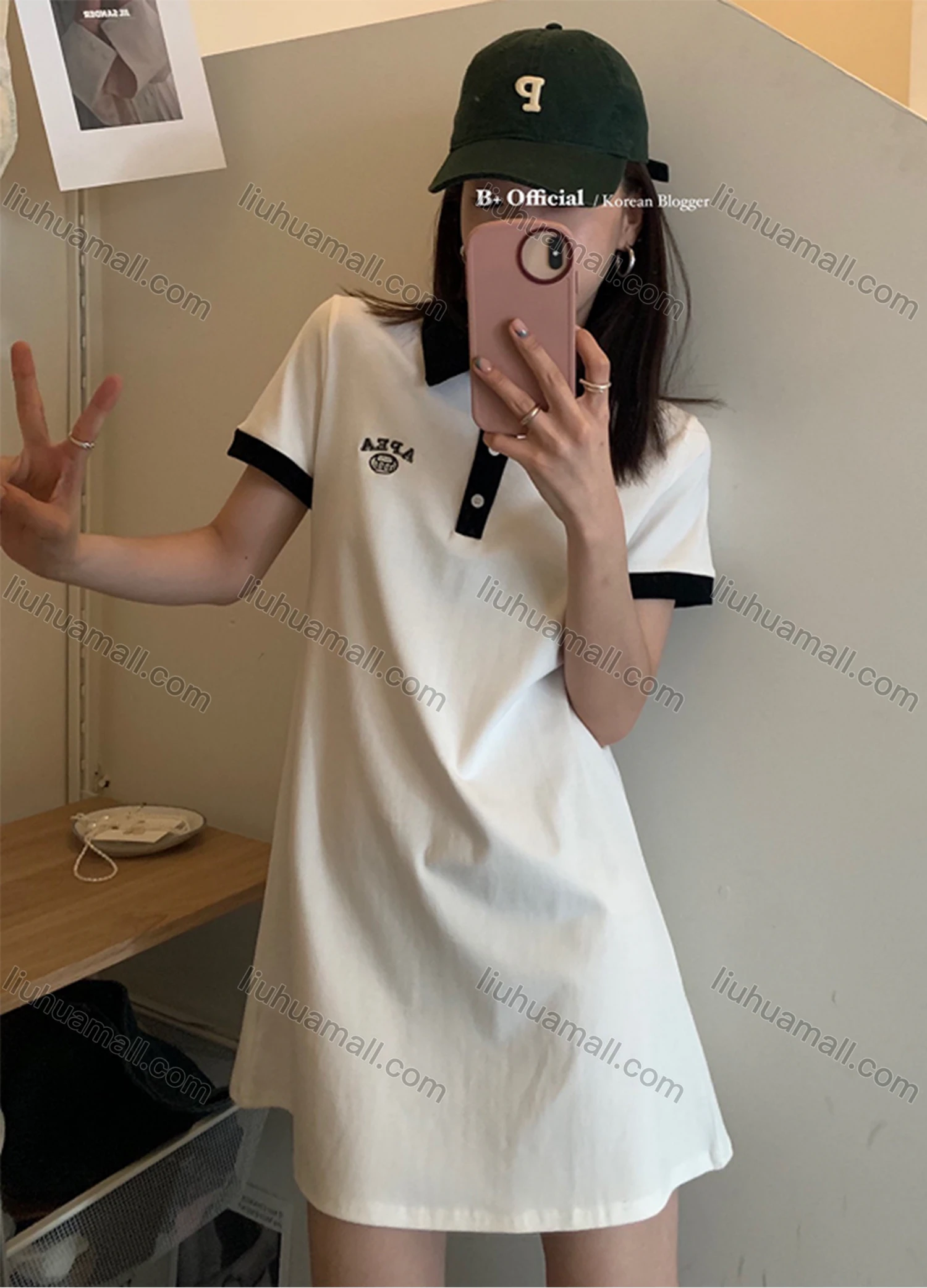 Wholesale Women's Casual Labelled Short Sleeve Short Polo Dress 8088# - Liuhuamall