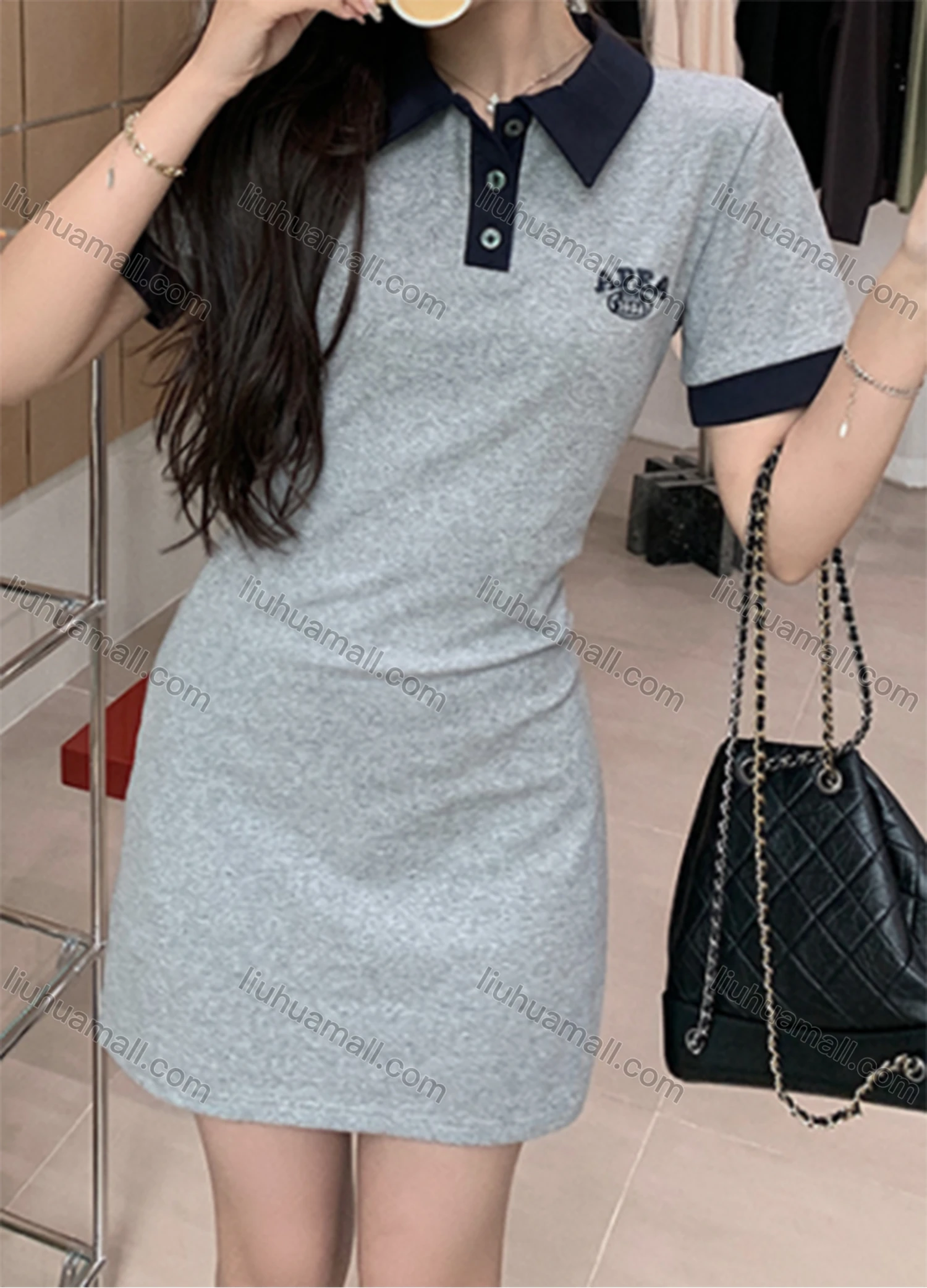 Wholesale Women's Casual Labelled Short Sleeve Short Polo Dress 8088# - Liuhuamall
