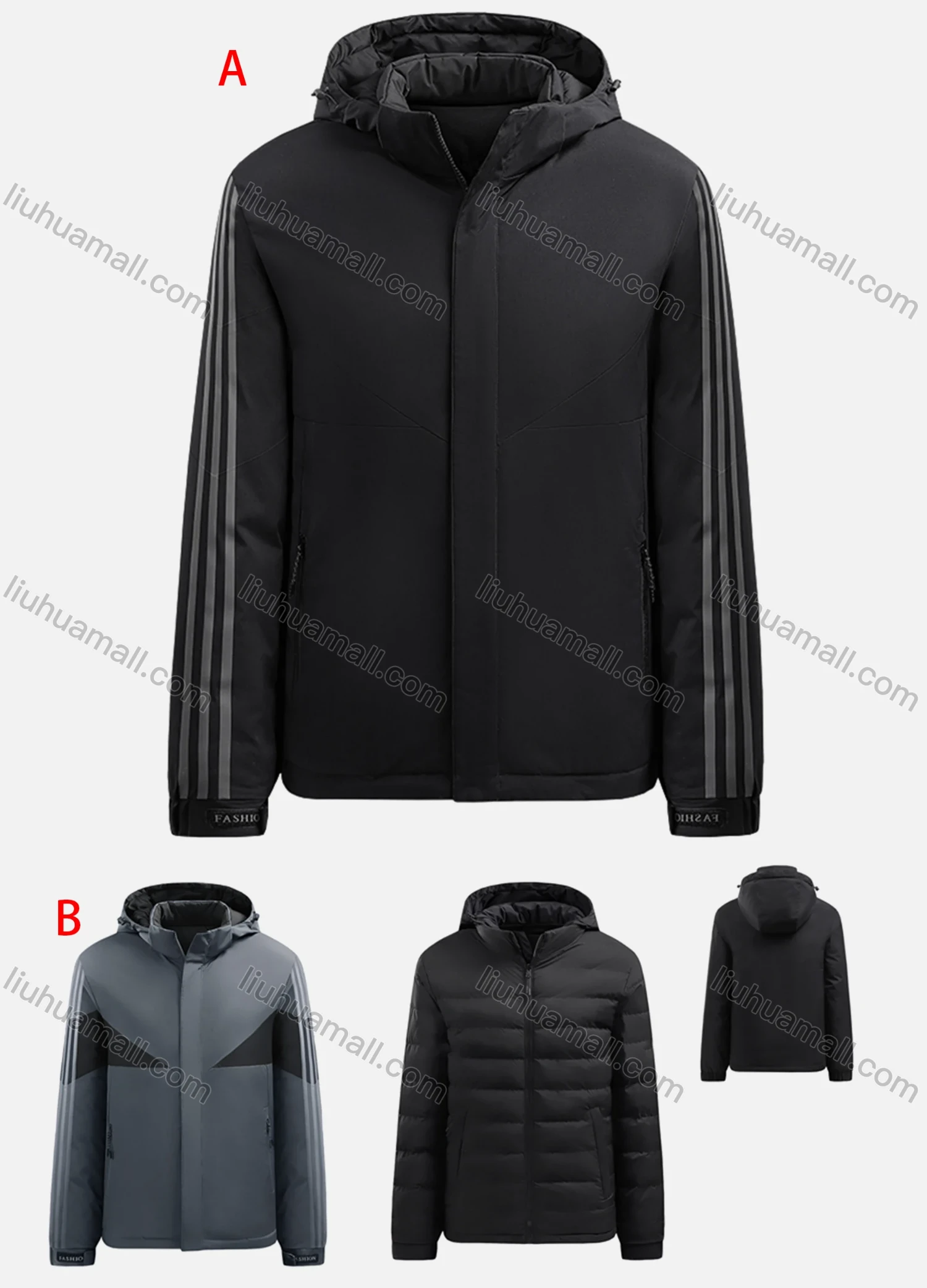 Wholesale Men's Casual Striped Hooded Zipper Pockets Thermal Lined Coat A2209# - Liuhuamall