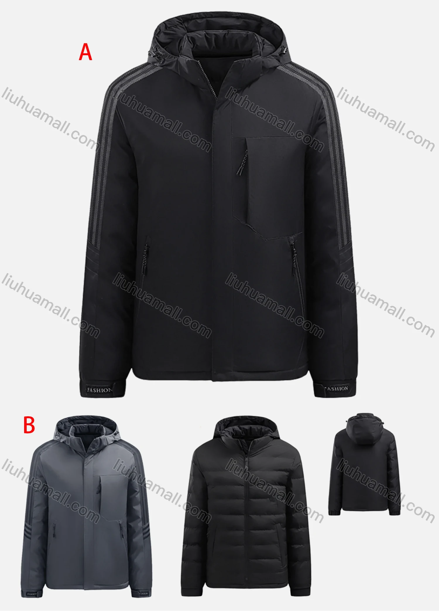 Wholesale Men's Casual Striped Hooded Zipper Pockets Thermal Lined Coat A2210# - Liuhuamall