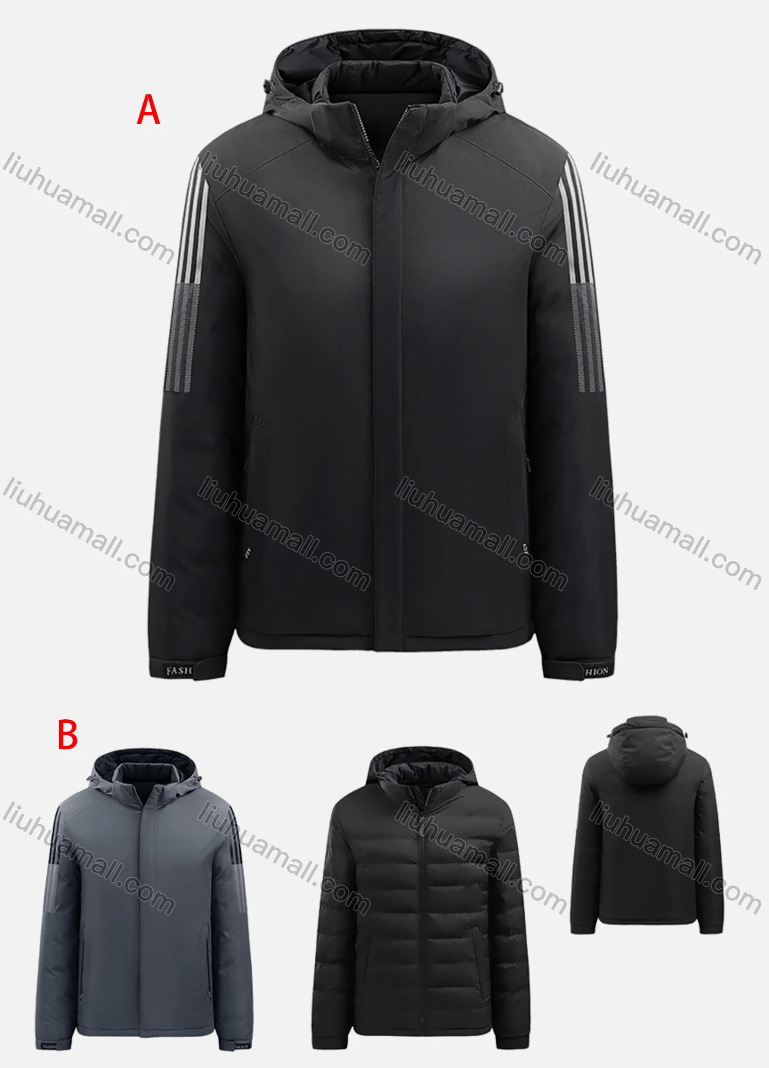 Wholesale Men's Casual Striped Hooded Zipper Pockets Thermal Lined Coat A2212# - Liuhuamall