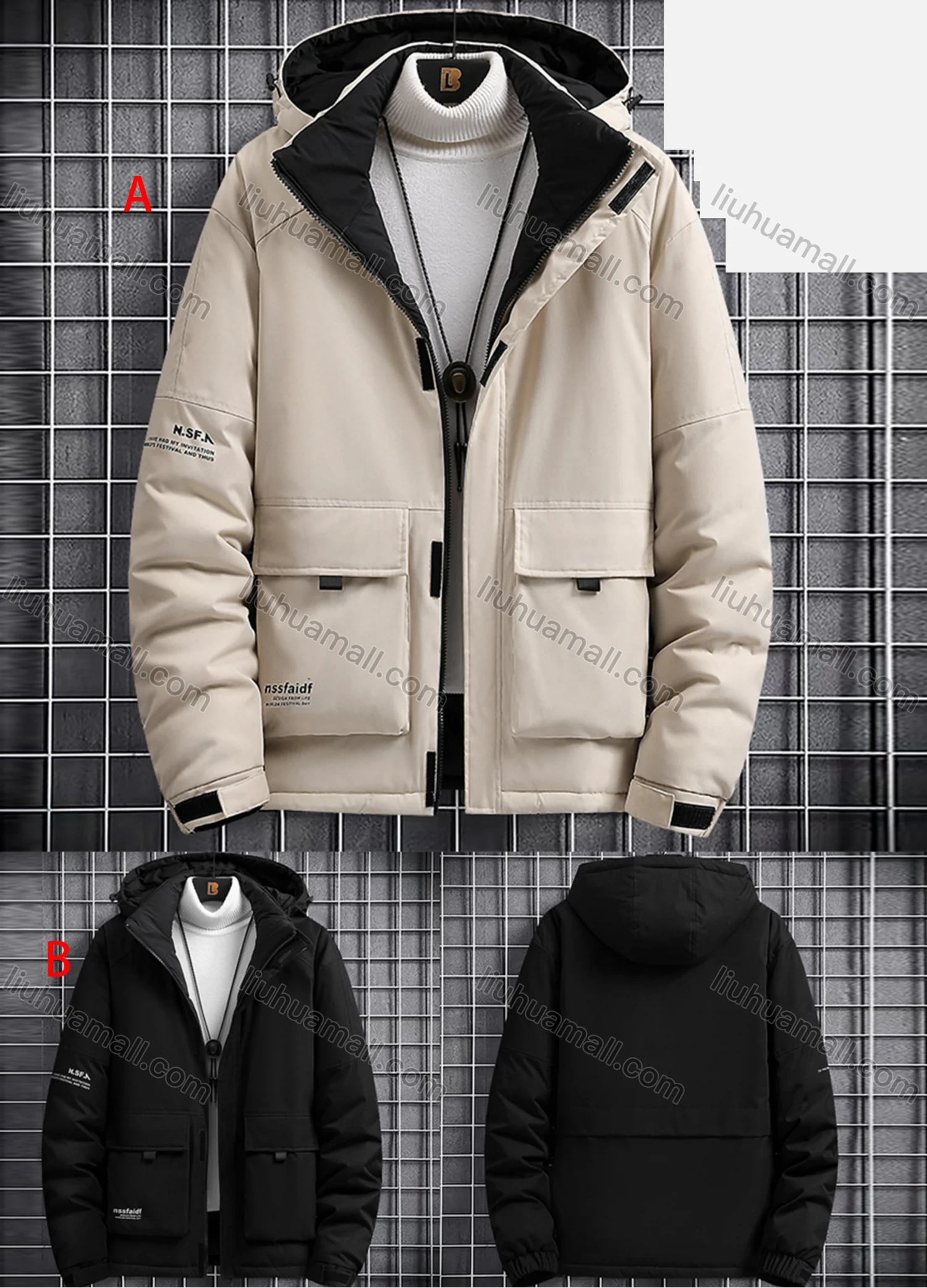 Wholesale Men's Casual Plain Hooded Zipper Pockets Thermal Lined Coat A2216# - Liuhuamall