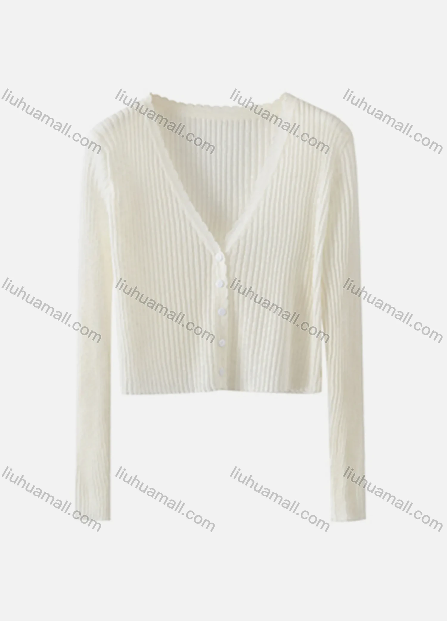 Wholesale Women's Casual Plain V Neck Button Down Long Sleeve Ribbed Knit Sweater Cardigan 8090# - Liuhuamall