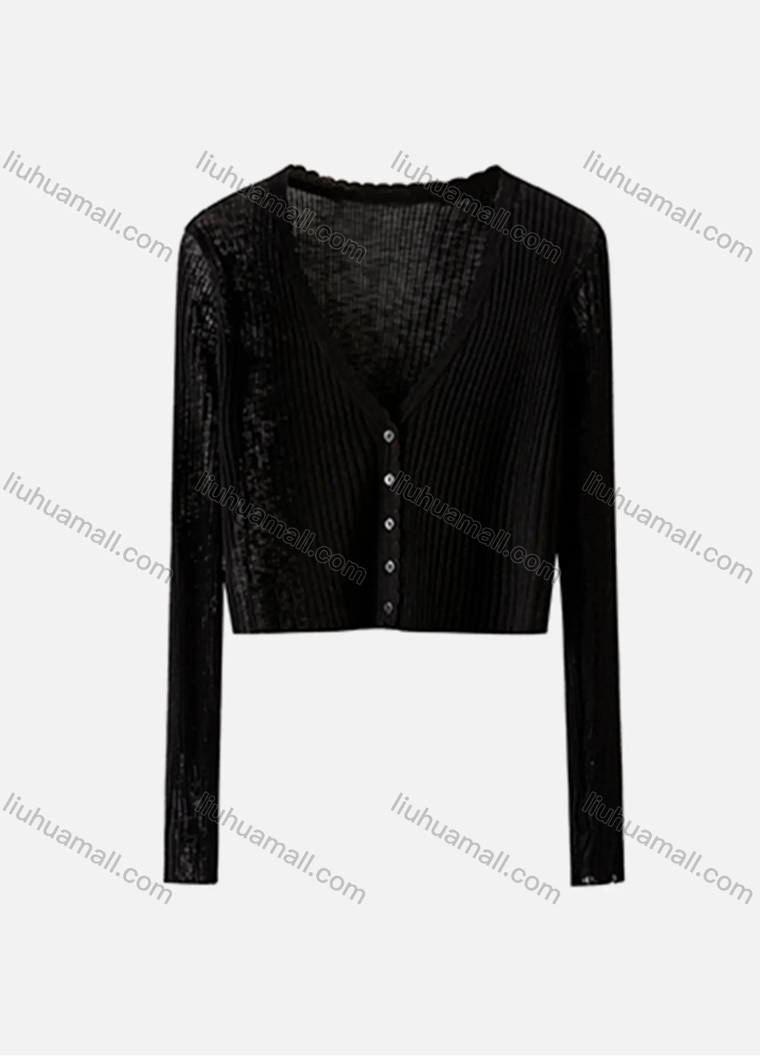 Wholesale Women's Casual Plain V Neck Button Down Long Sleeve Ribbed Knit Sweater Cardigan 8090# - Liuhuamall