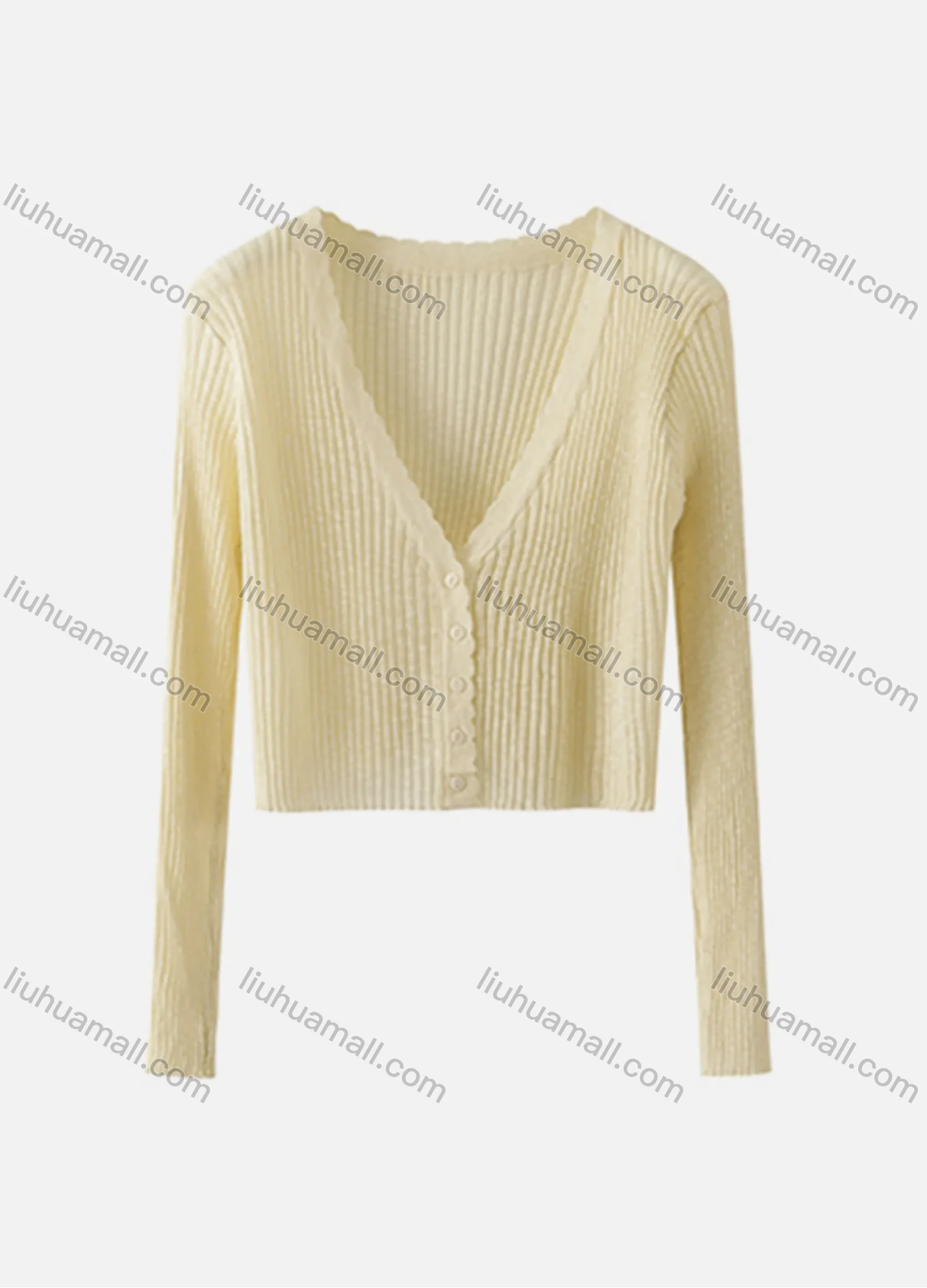 Wholesale Women's Casual Plain V Neck Button Down Long Sleeve Ribbed Knit Sweater Cardigan 8090# - Liuhuamall