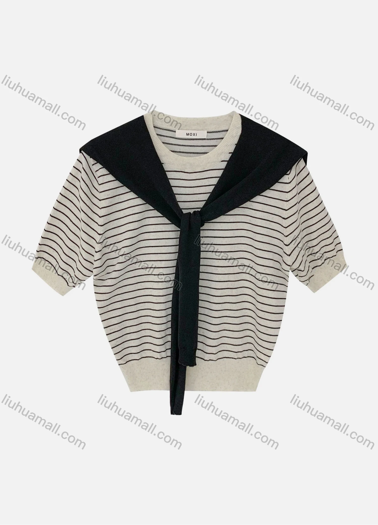 Wholesale Women's Casual Striped Round Neck Half Sleeve Sweater Tops With Shawl 8096# - Liuhuamall