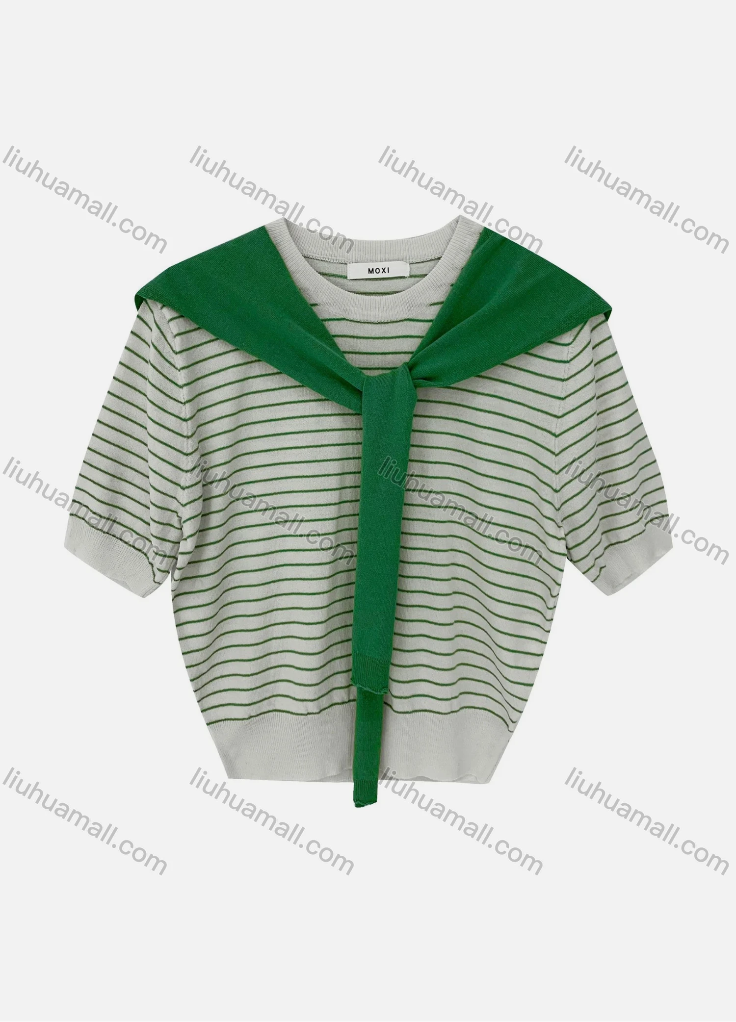 Wholesale Women's Casual Striped Round Neck Half Sleeve Sweater Tops With Shawl 8096# - Liuhuamall