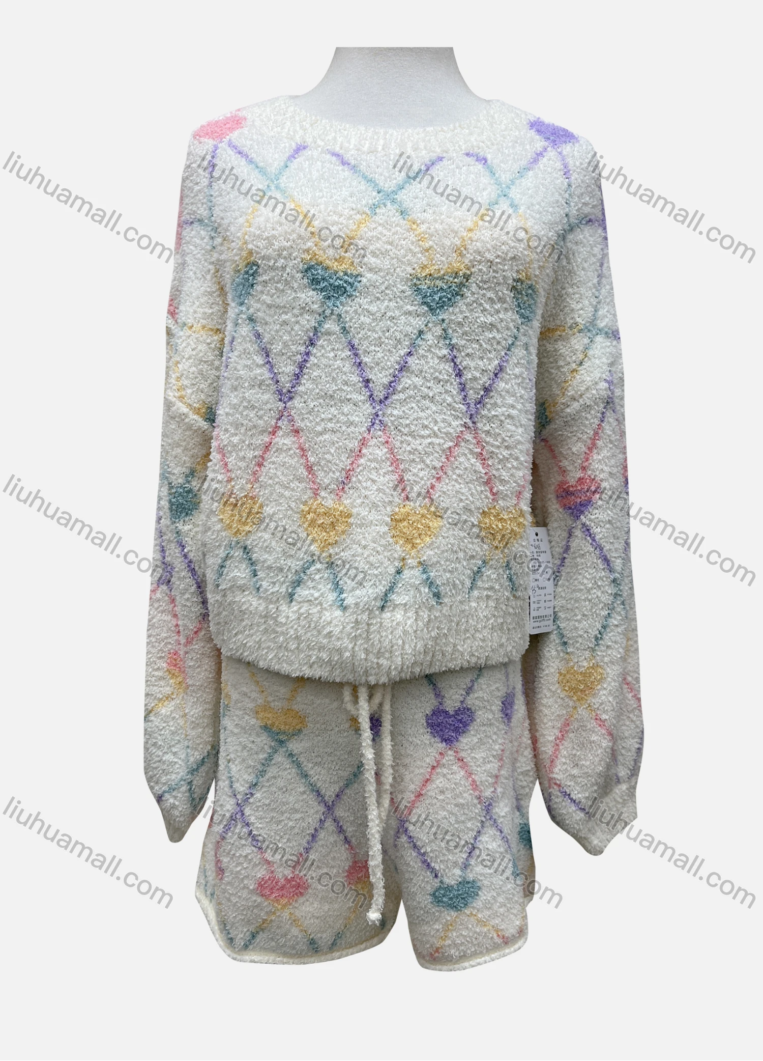 Wholesale Women's Casual Long Sleeve Heart Fleece Sweater 2-piece Set 8156# - Liuhuamall
