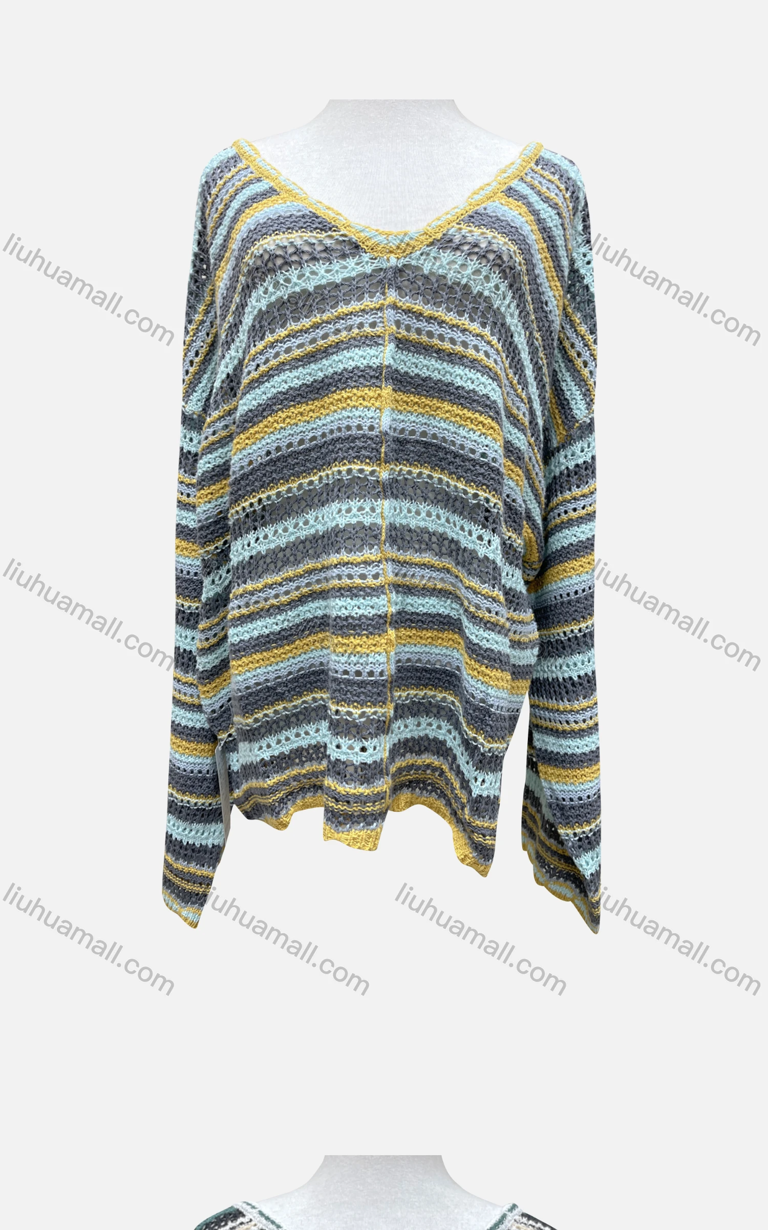 Wholesale Women's Casual V Neck Long Sleeve Hollow Out Mid Length Cover Up Knit Top YST273# - Liuhuamall