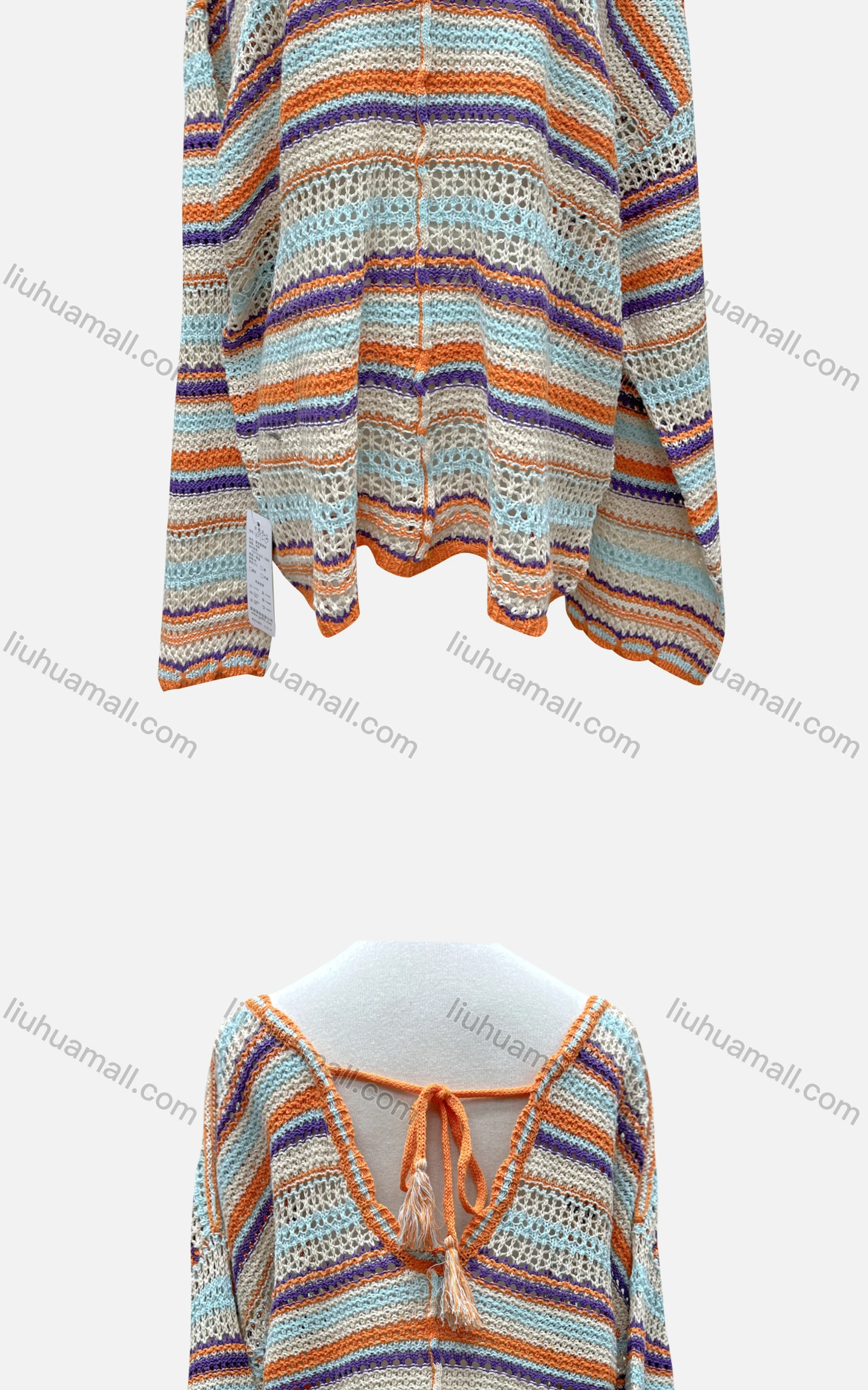 Wholesale Women's Casual V Neck Long Sleeve Hollow Out Mid Length Cover Up Knit Top YST273# - Liuhuamall