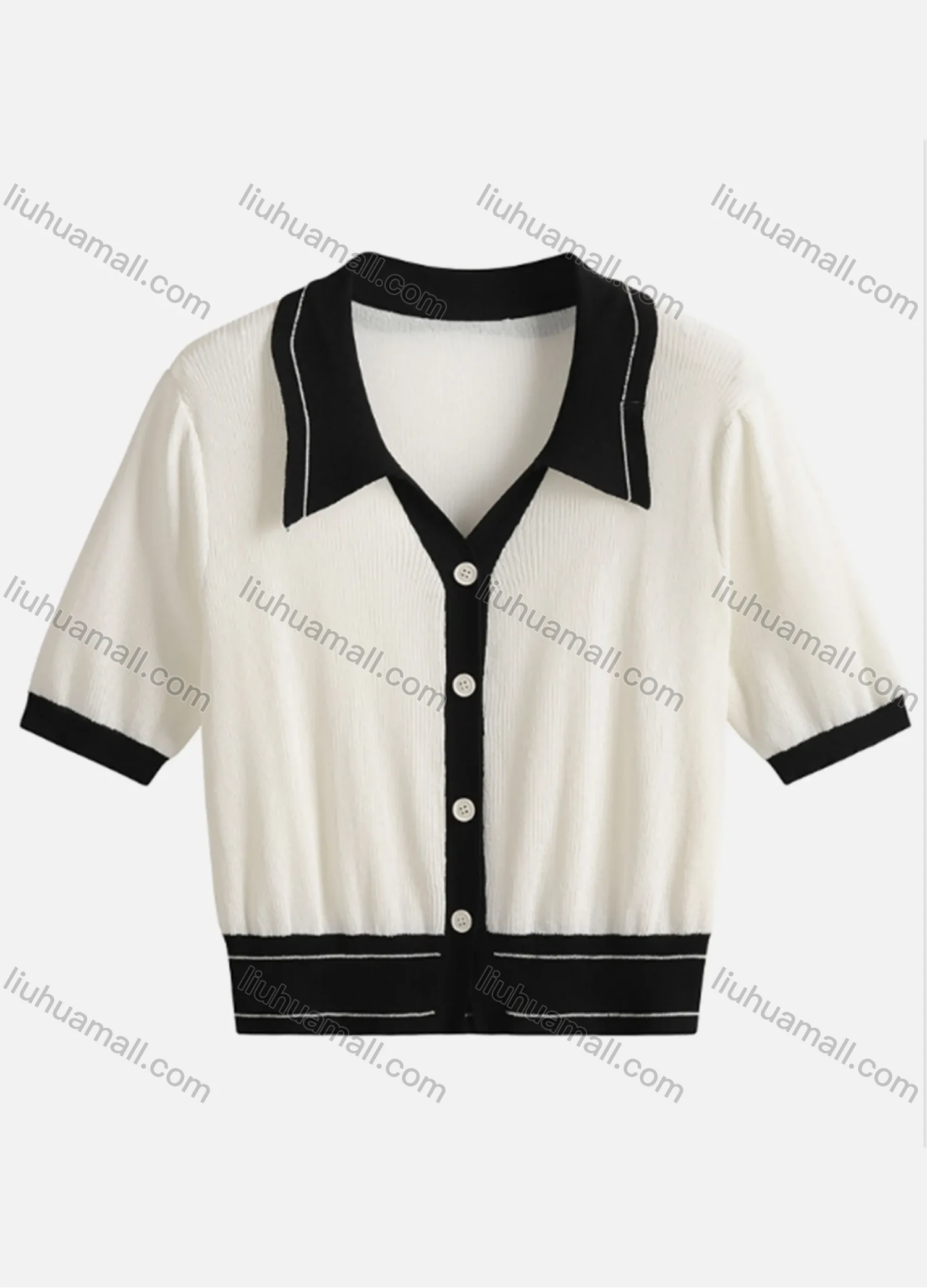 Wholesale Women's Casual Collared Button Down Contrast Crop Top 8107# - Liuhuamall