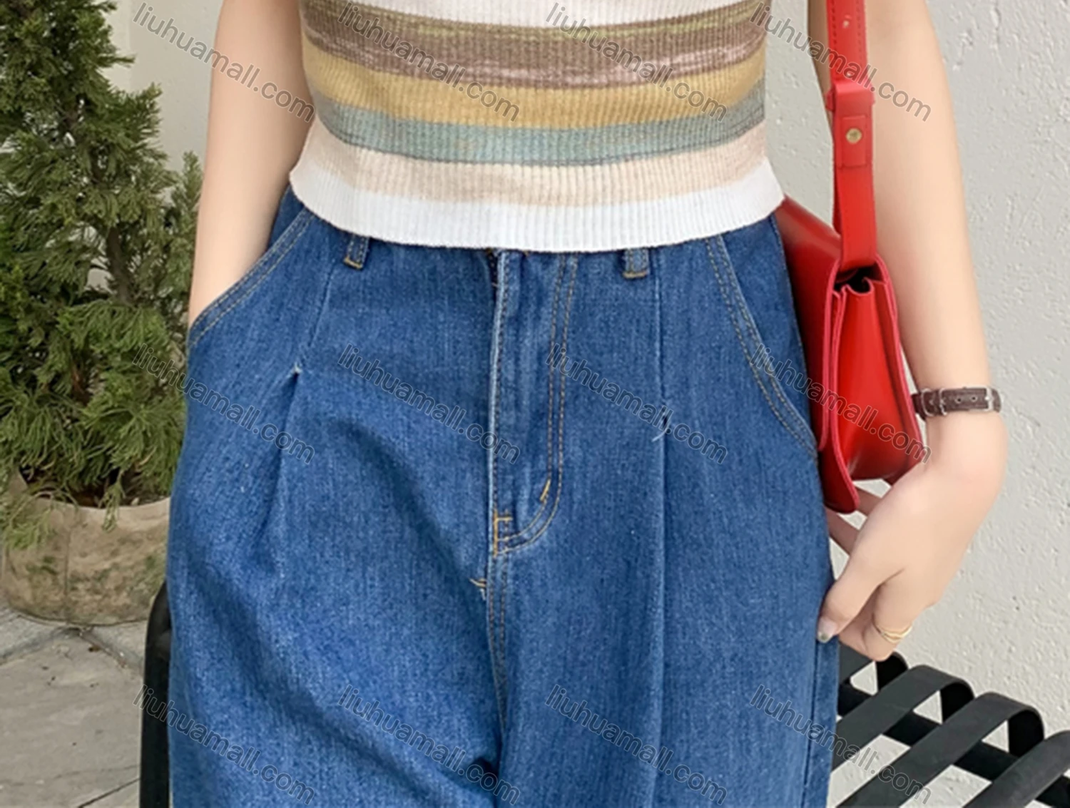 Wholesale Women's Casual Square Neck Short Sleeve Colorblock Slim Fit Crop Top 8108# - Liuhuamall