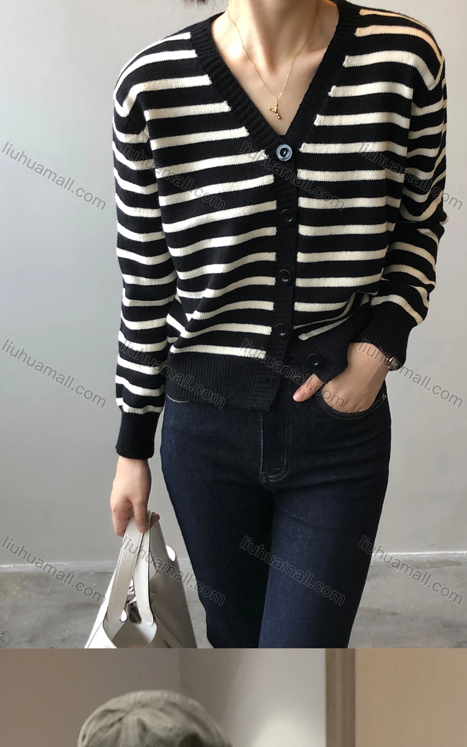 Wholesale Women's Casual Striped Long Sleeve Button Down Crop Cardigan 8114# - Liuhuamall
