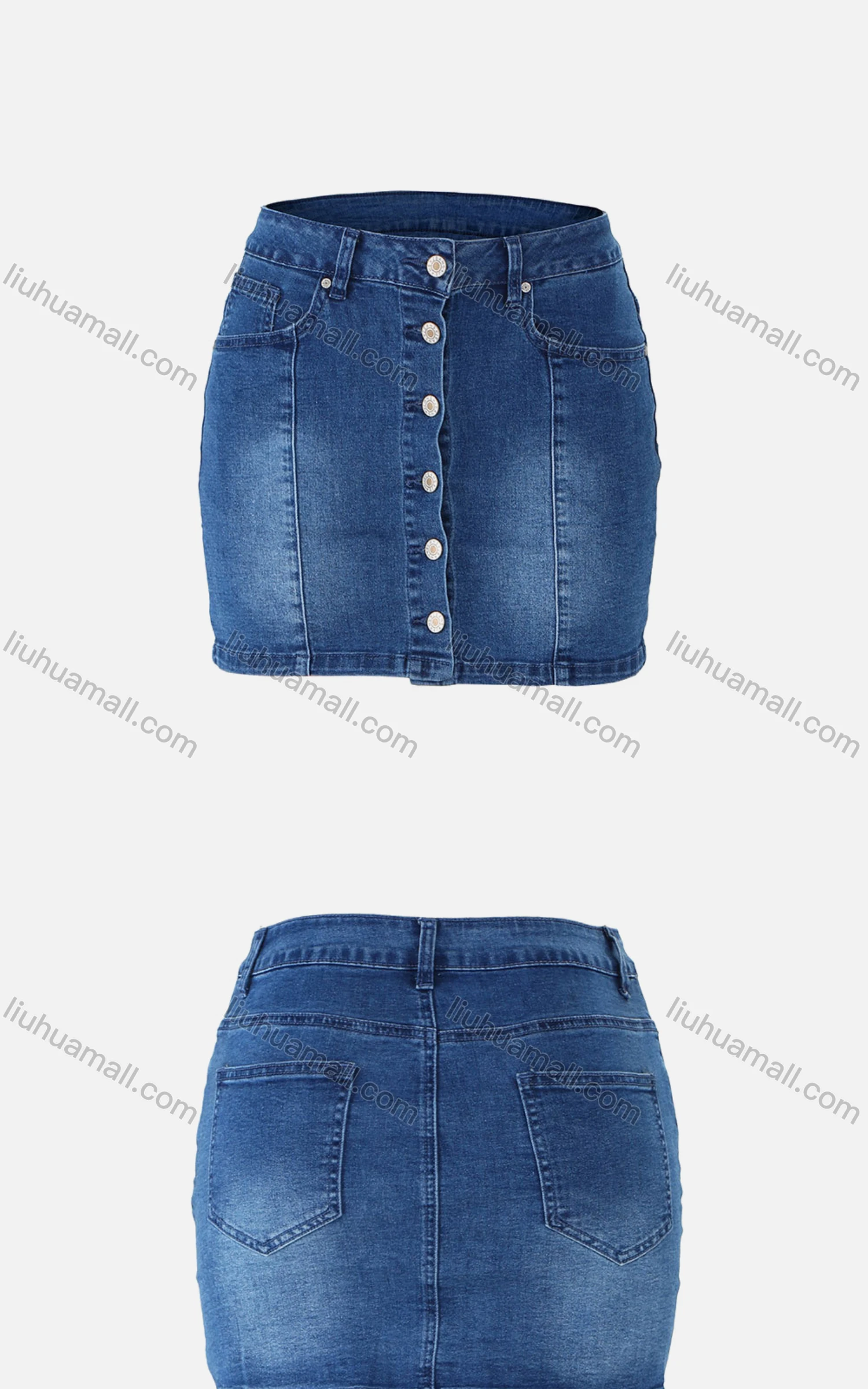 Wholesale Women's Casual Distressed Button Down Bodycon Short Denim Skirts - Liuhuamall