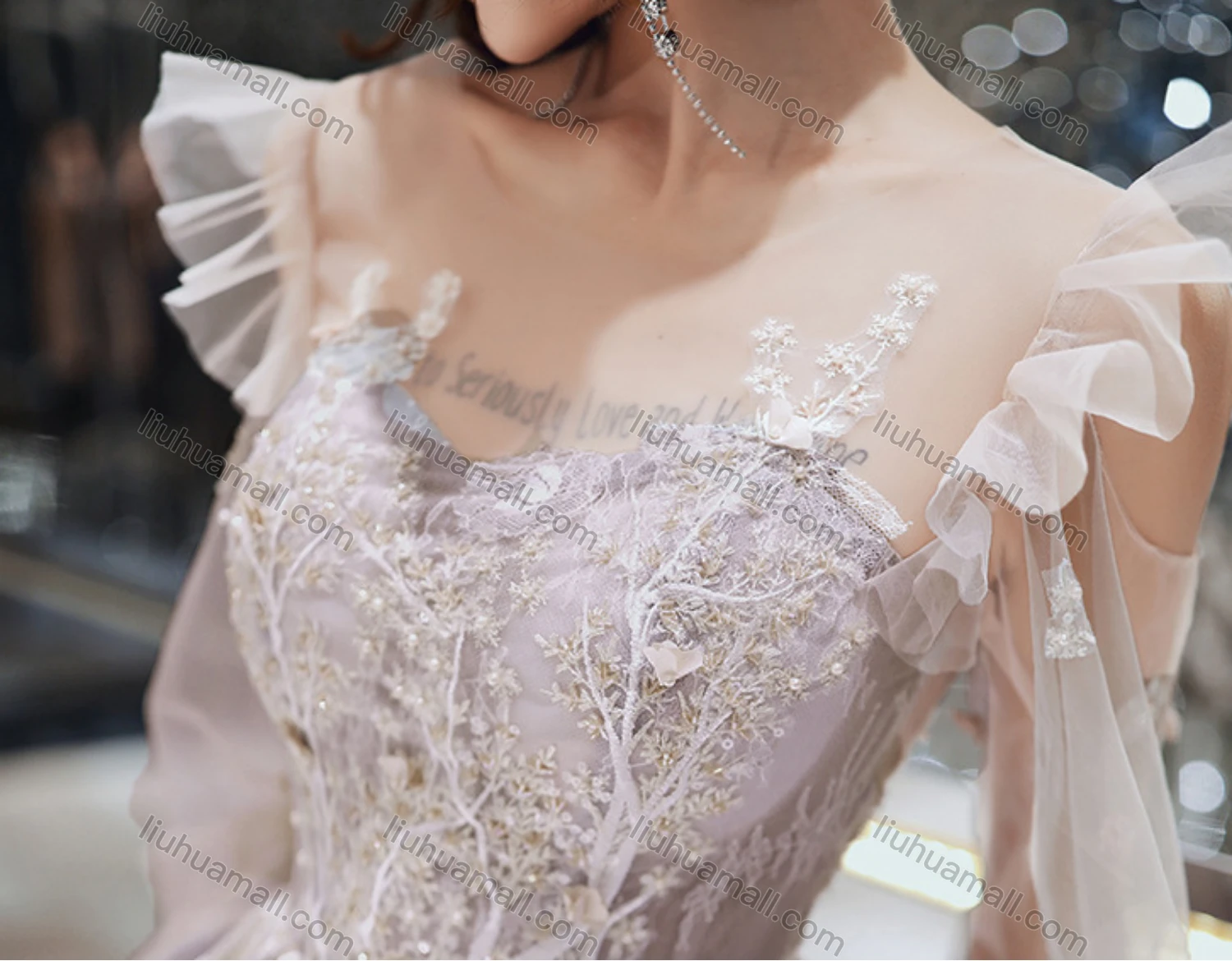 Wholesale Women's Elegant Mesh Flower Embroidery Appliques Sequin & Pearl Decor Backless High Waist Maxi Evening Dress - Liuhuamall