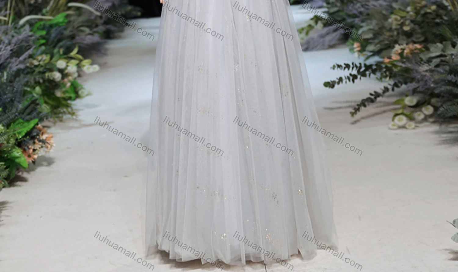Wholesale Women's Elegant Mesh Ruffle Trim Sequin High Waist Maxi Evening Dress - Liuhuamall