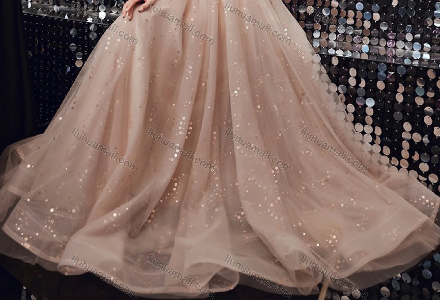 Wholesale Women's Elegant Sequin Mesh High Waist Floor Length Halter Evening Dress - Liuhuamall