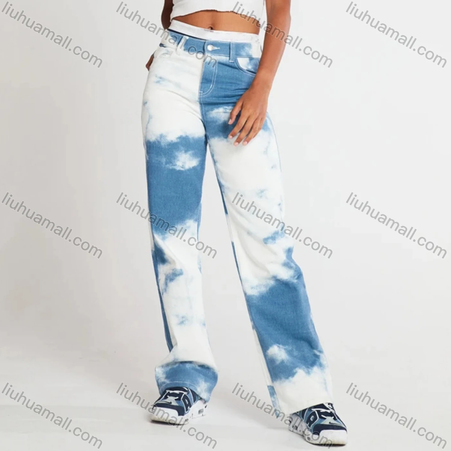 Wholesale Women's Casual Tie Dye Straight Leg Ankle Length Jean - Liuhuamall