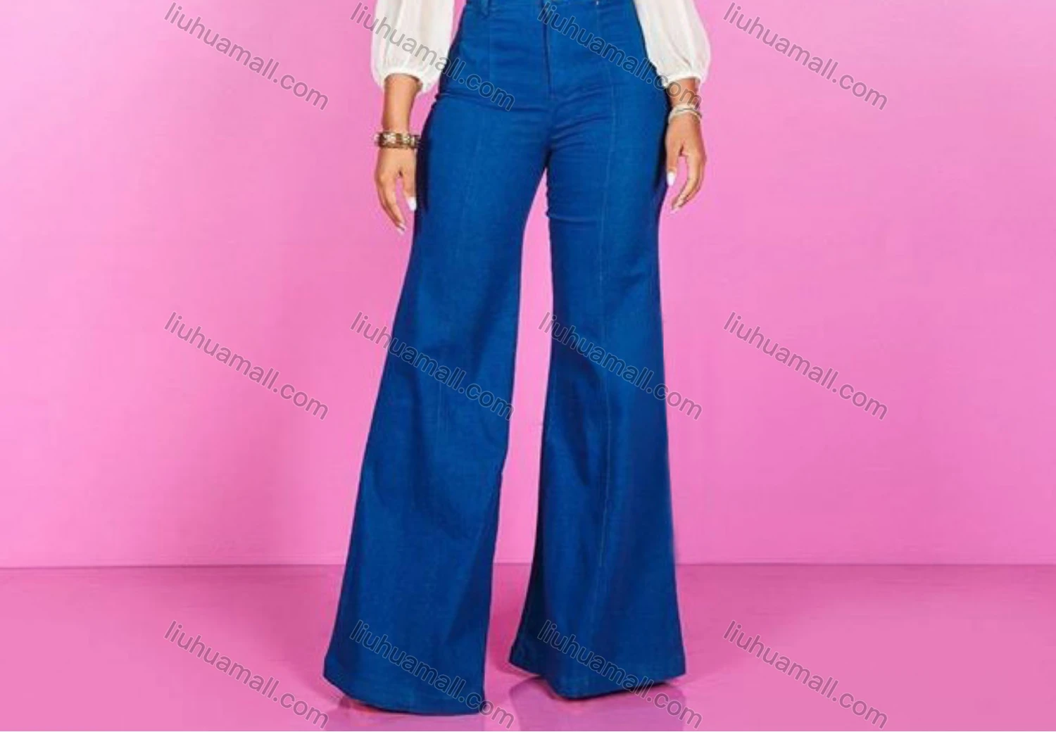 Wholesale Women's Casual Plain High Waist Flared Leg Jean - Liuhuamall