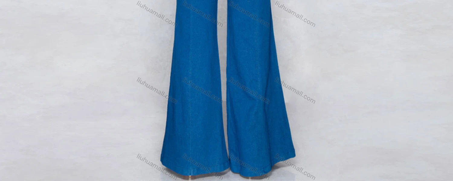 Wholesale Women's Casual Plain High Waist Flared Leg Jean - Liuhuamall